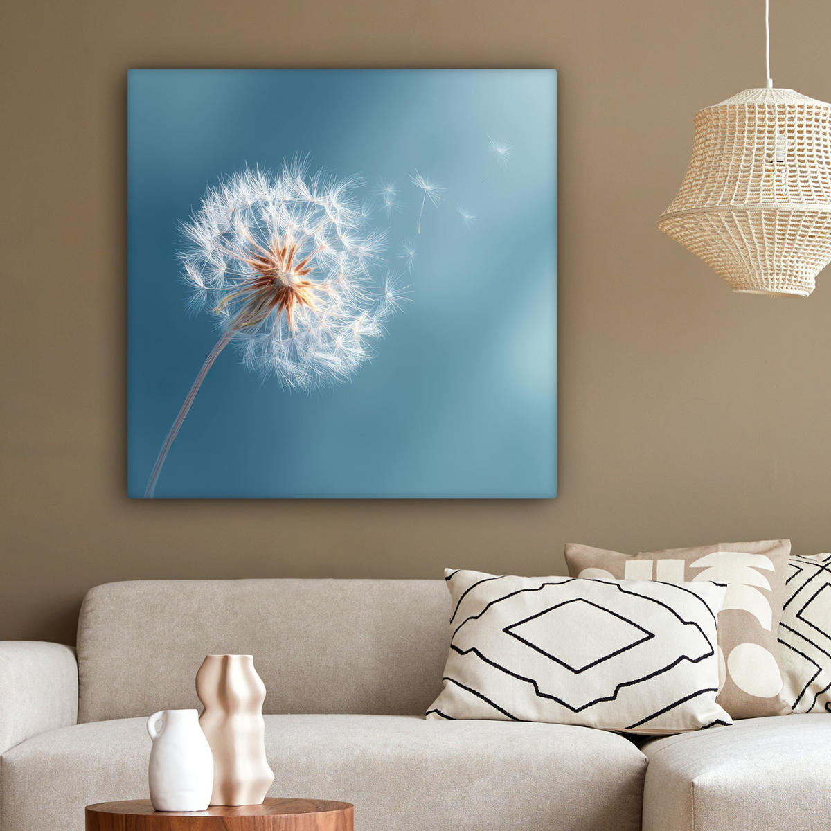 LEINWANDBILD Löwenzahn - Wind - Blau Deko Groß 90x90 cm - Blaugrau, Textil (90/90cm) - MuchoWow