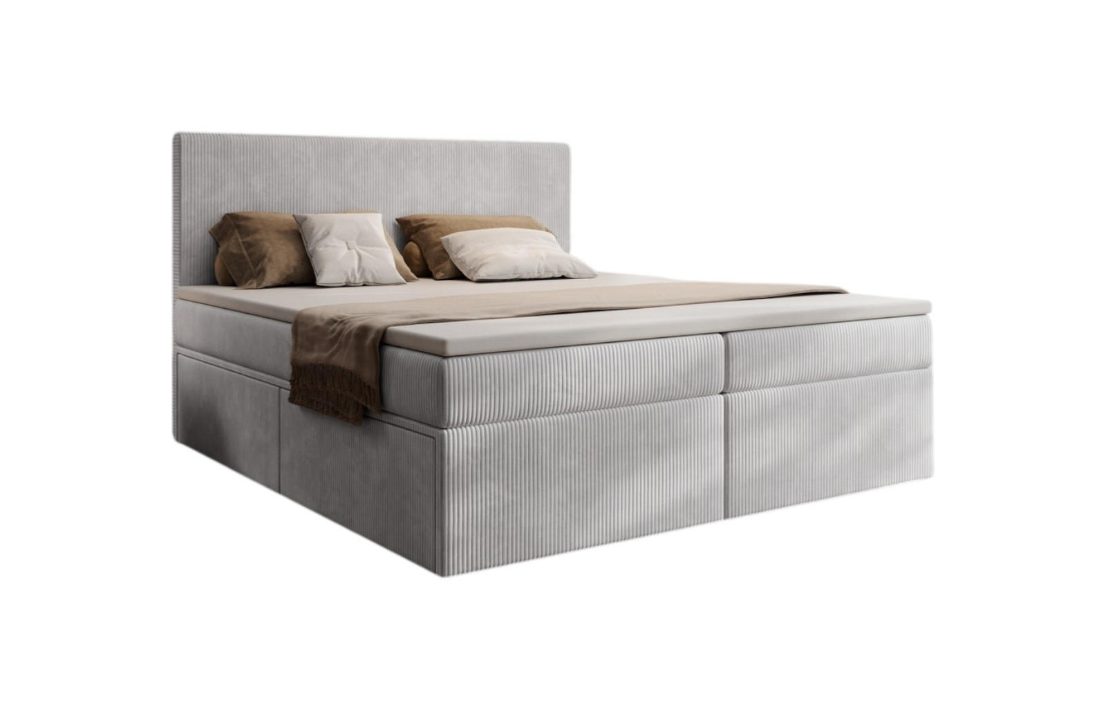 BOXSPRINGBETT Siena mit Schubladen und Topper, POSO-Cordstoff, 180x200 cm, Grau - Grau, Holz - PROMETO Möbel