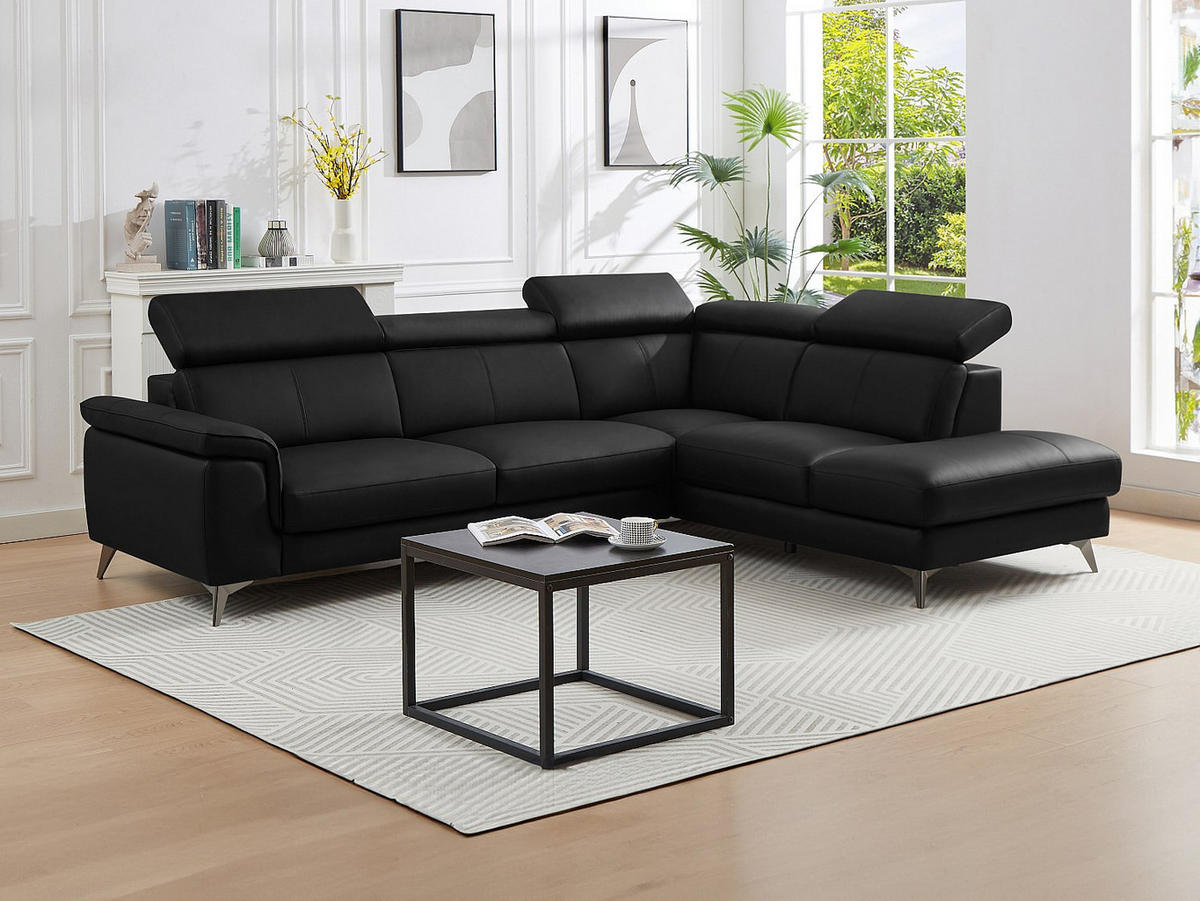 ECKSOFA - Ecke rechts - Leder - Schwarz - MARAMBA - Schwarz, Leder (288/219cm) - Vente-Unique