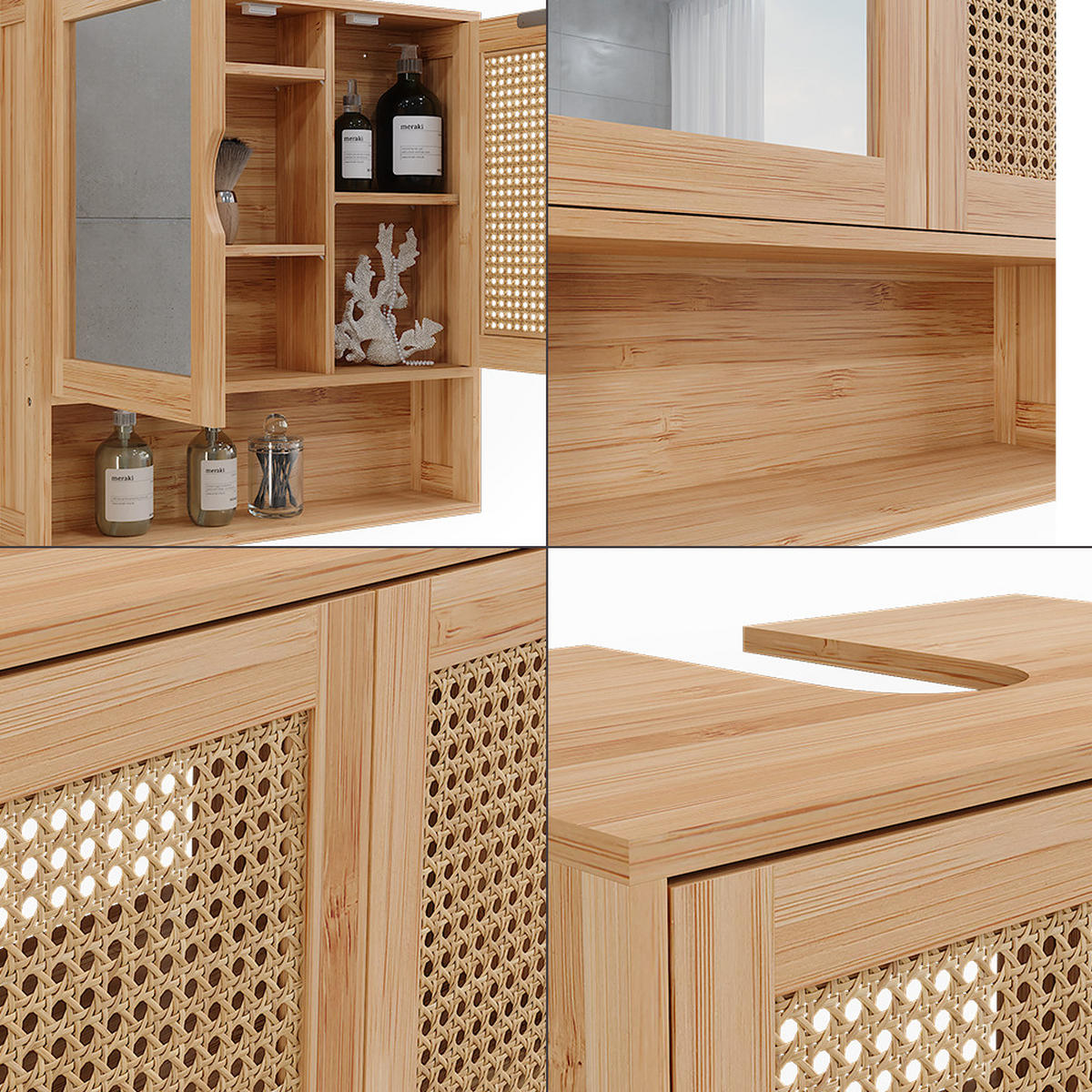 BADMÖBEL-SET Liora Bambus 2 Teile - Grün, Holzwerkstoff (48/60/29cm) - Vicco