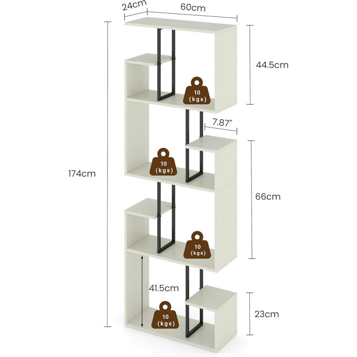 BÜCHERREGAL Manora Weiß 60 x 24 x 174 cm - Weiß, Holzwerkstoff (60/174/24cm)