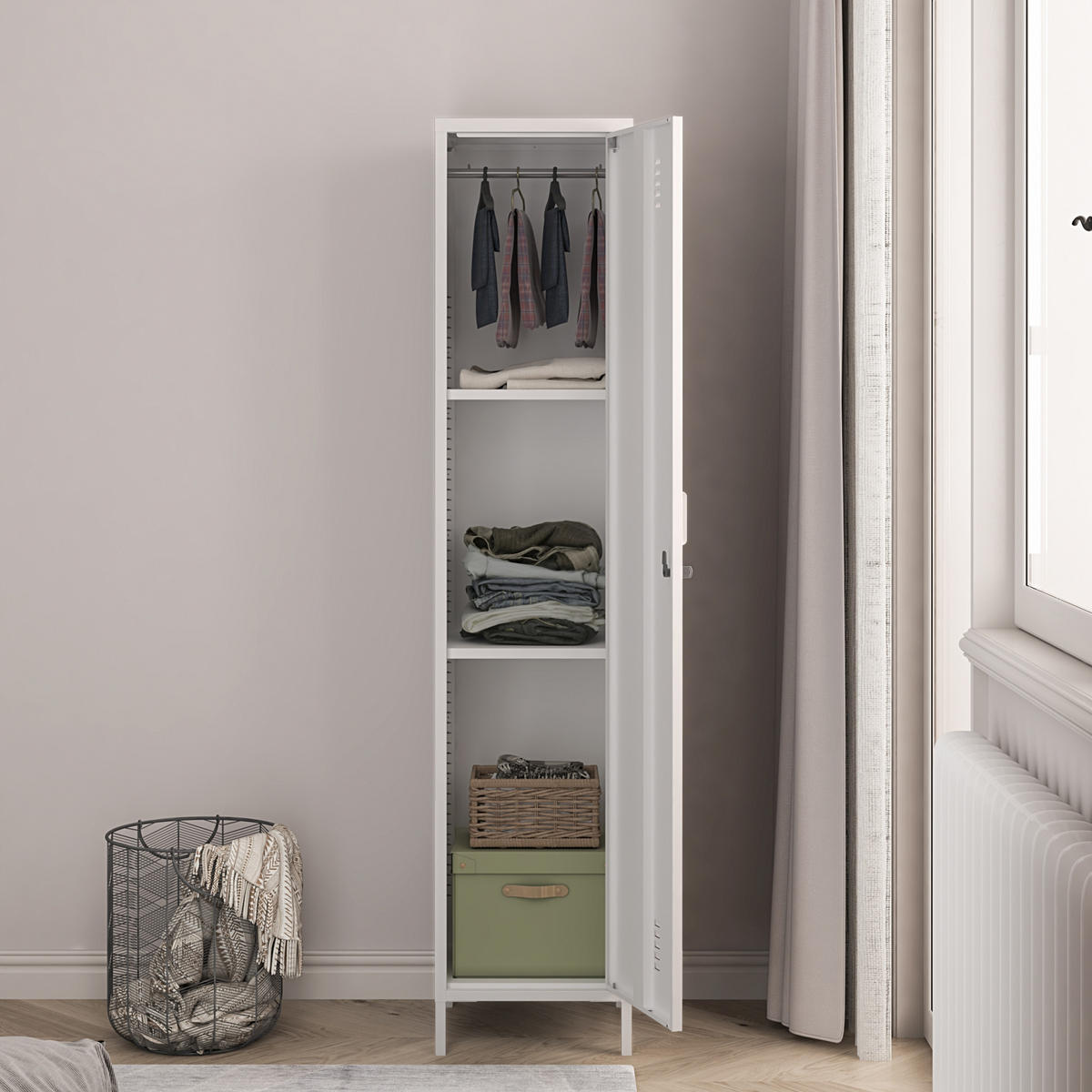KLEIDERSCHRANK Seinäjoki - Weiß, Metall (38/180/38cm) - [en.casa]