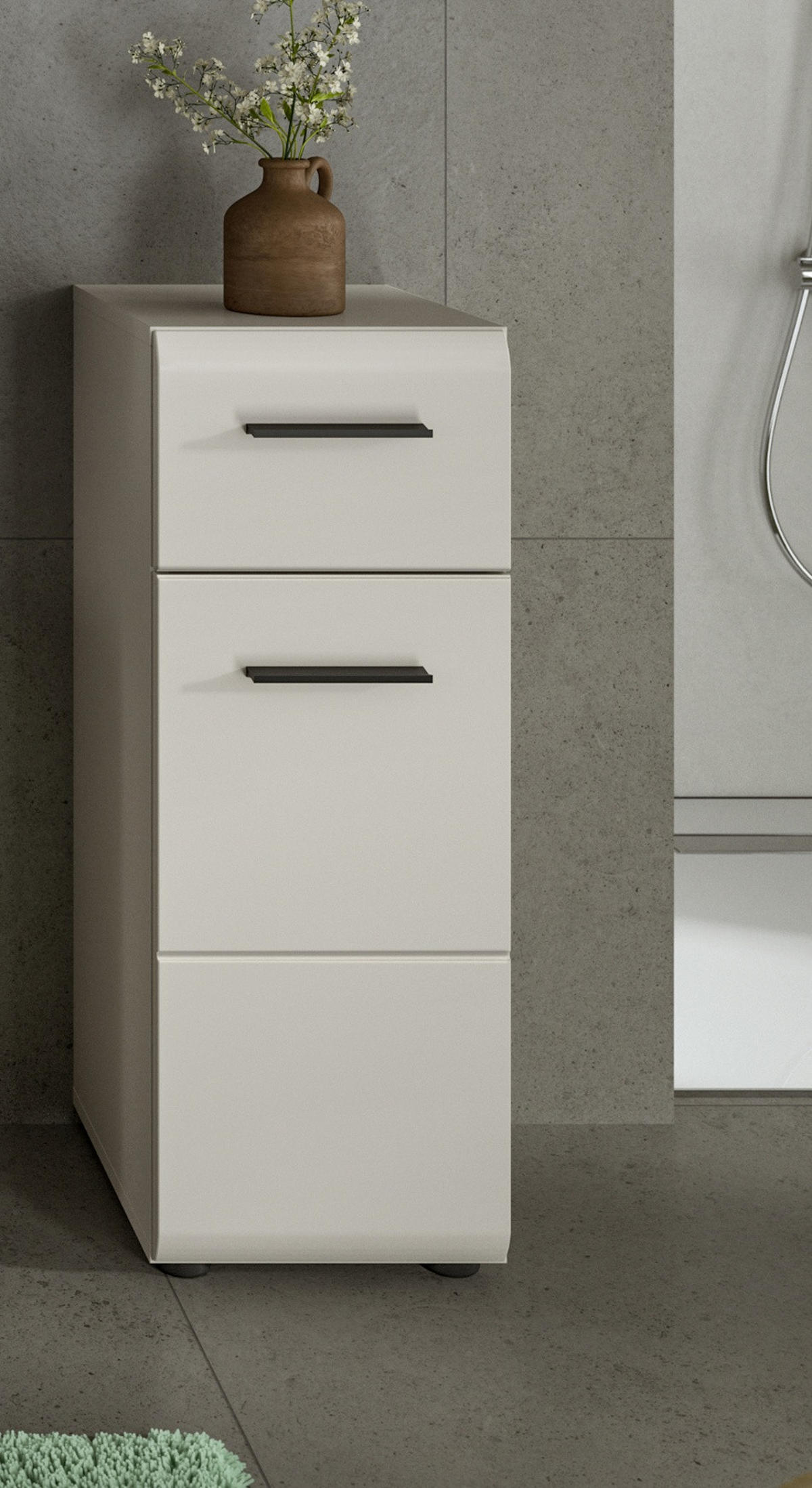 BADKOMMODE Kaschmir 30 cm, Badezimmer Kommode mit wechselbarem Türanschlag - Kaschmir/Schwarz, Holzwerkstoff/Kunststoff (30/80/30cm) - Inn.Furn