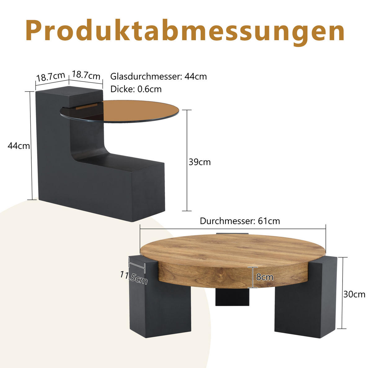 COUCHTISCH 61/30 cm schwarz aus MDF und Glas mit zwei Ebenen - Schwarz, Holzwerkstoff (61/61/30cm) - OKMYHOME
