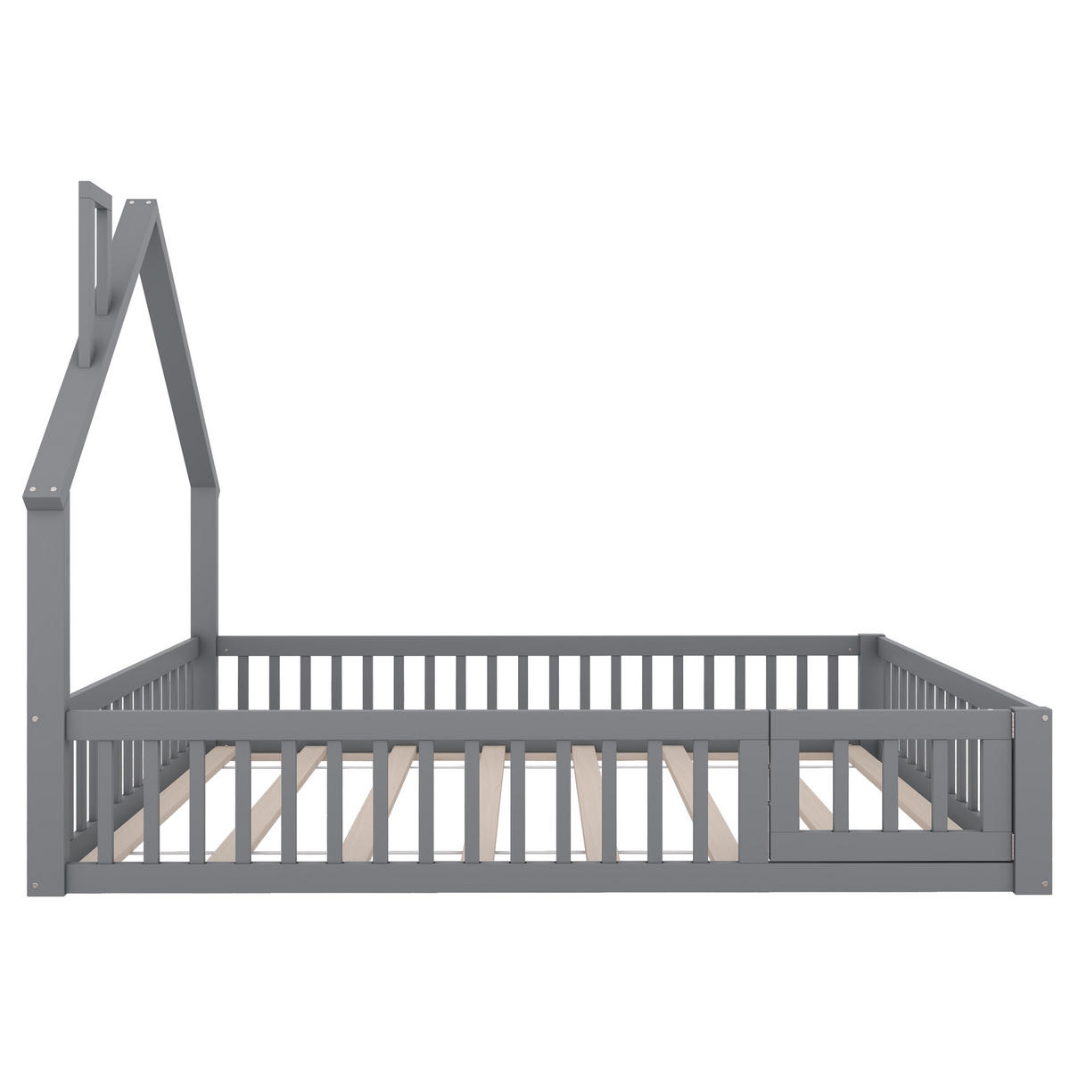KINDERBETT 140/200 cm mit Schornsteinform, Sicherheitsgitter und Lattenrost, Kiefer /MDF, Grau - Grau, Holzwerkstoff (140/200cm) - Redom