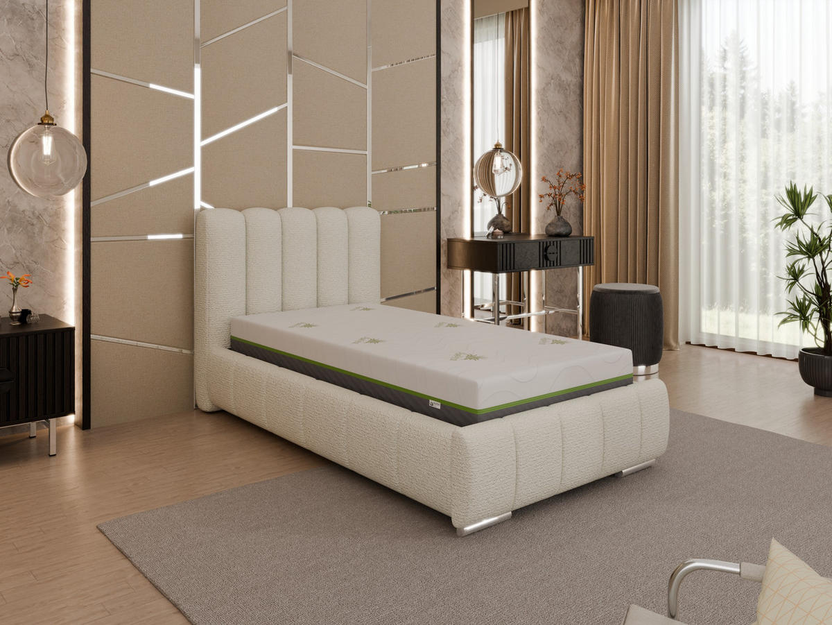 POLSTERBETT Zaira 90x200cm – Elegantes Polsterbett für modernen Wohnstil , ZONIERTE TASCHENFEDERN KOKOS (21cm), creme - Creme, Holz (90/200cm) - Panda Möbel