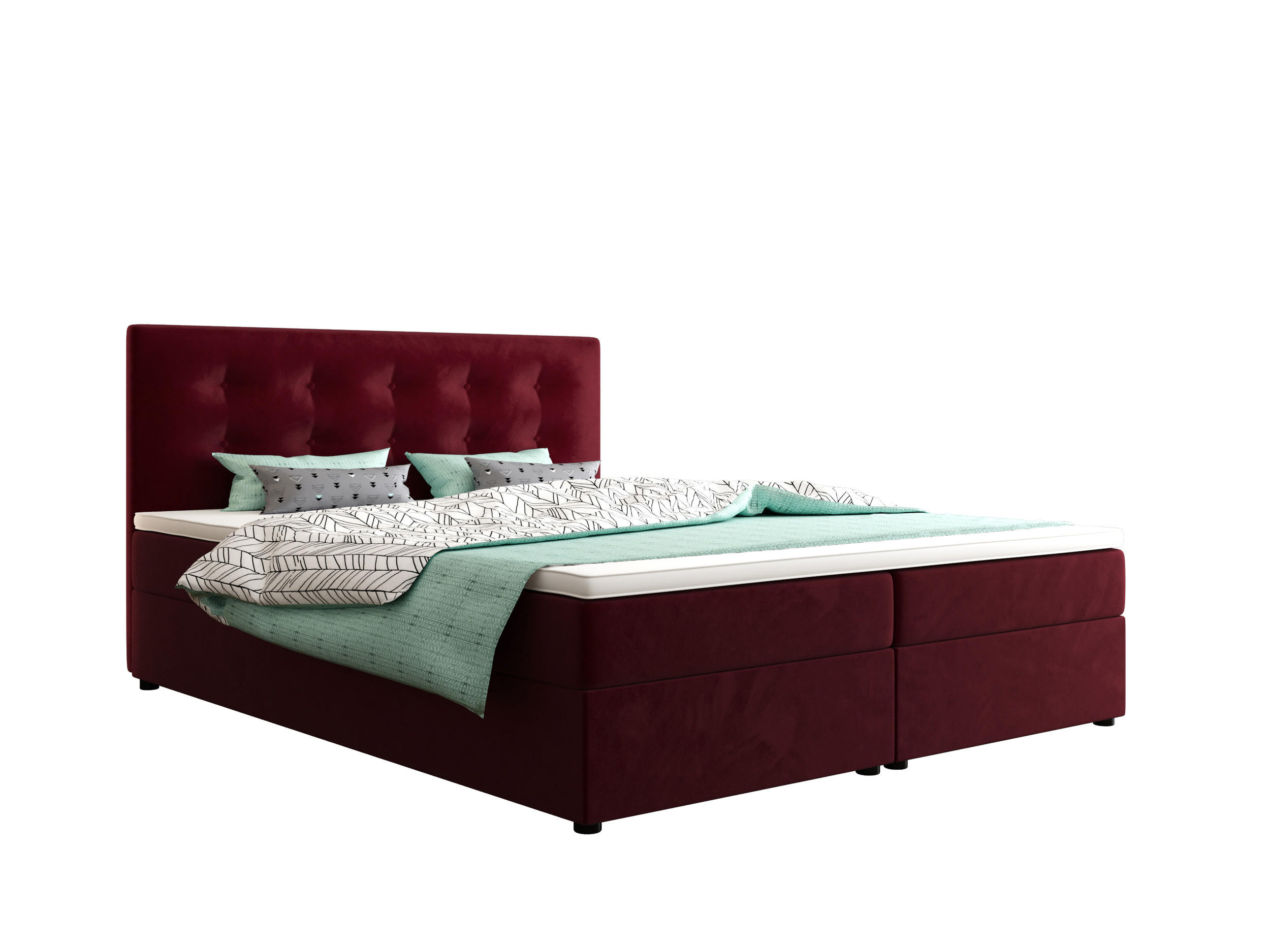 BOXBETT FADO 22 mit Matratze H3, Bonell und Topper 180x200 Itaka 34 - Rot, Holz/Textil (180/200cm) - Bedante