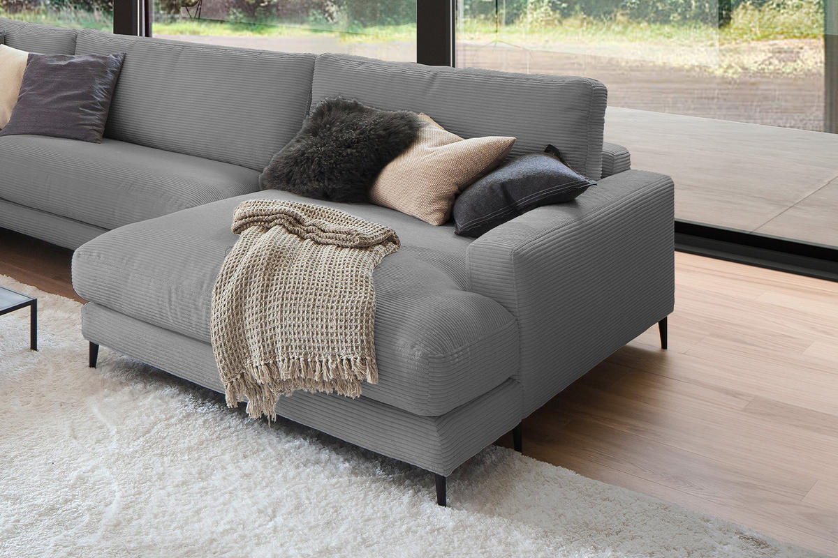 WOHNLANDSCHAFT CARA Grau Cord - Schwarz/Grau, Textil (341/84/223cm) - KAWOLA