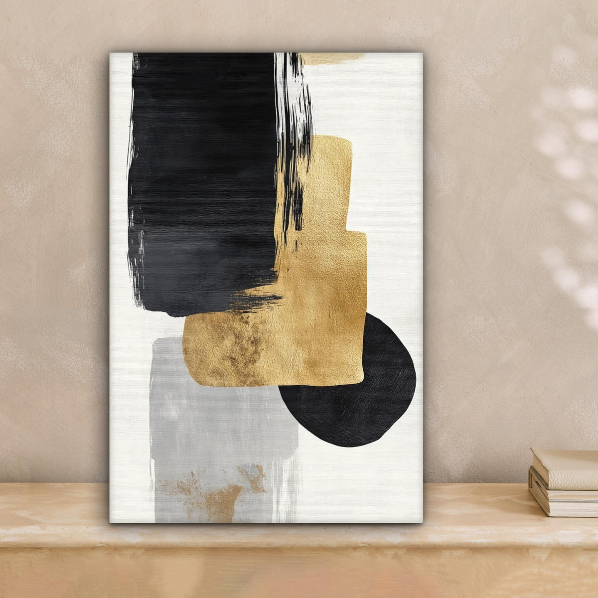 LEINWANDBILD Gold - Rechtecke - Kreise - Abstrakt Deko Wohnzimmer 20x30 cm - Weiß, Textil (20/30cm) - MuchoWow