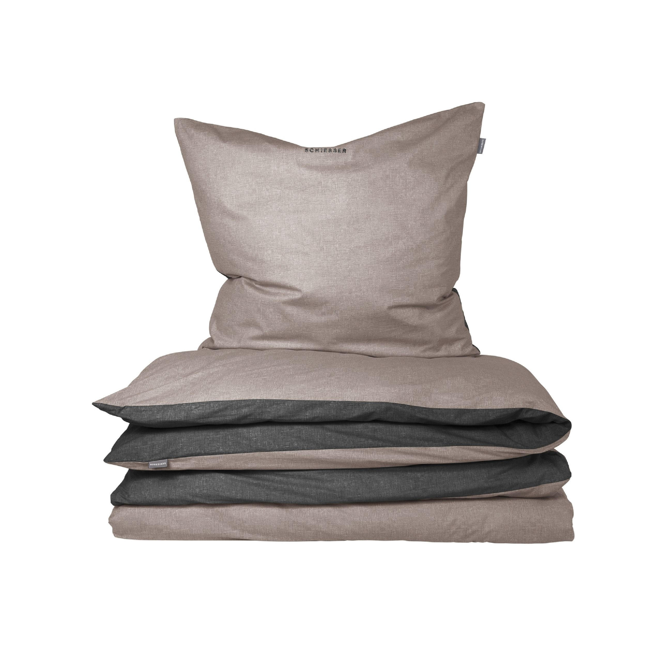 BETTWÄSCHESET Doubleface - Feinbiber - 2-teilig - 135 x 200 cm - Taupe-Schwarz - Schwarz, Textil (155/220cm) - SCHIESSER