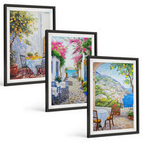 BILDER SET 3er Set - 40x60 cm Schwarzer Rahmen - Charmante Straßen, Pflanzen, Meer - Schwarz, Kunststoff (40/60cm) - TULUP