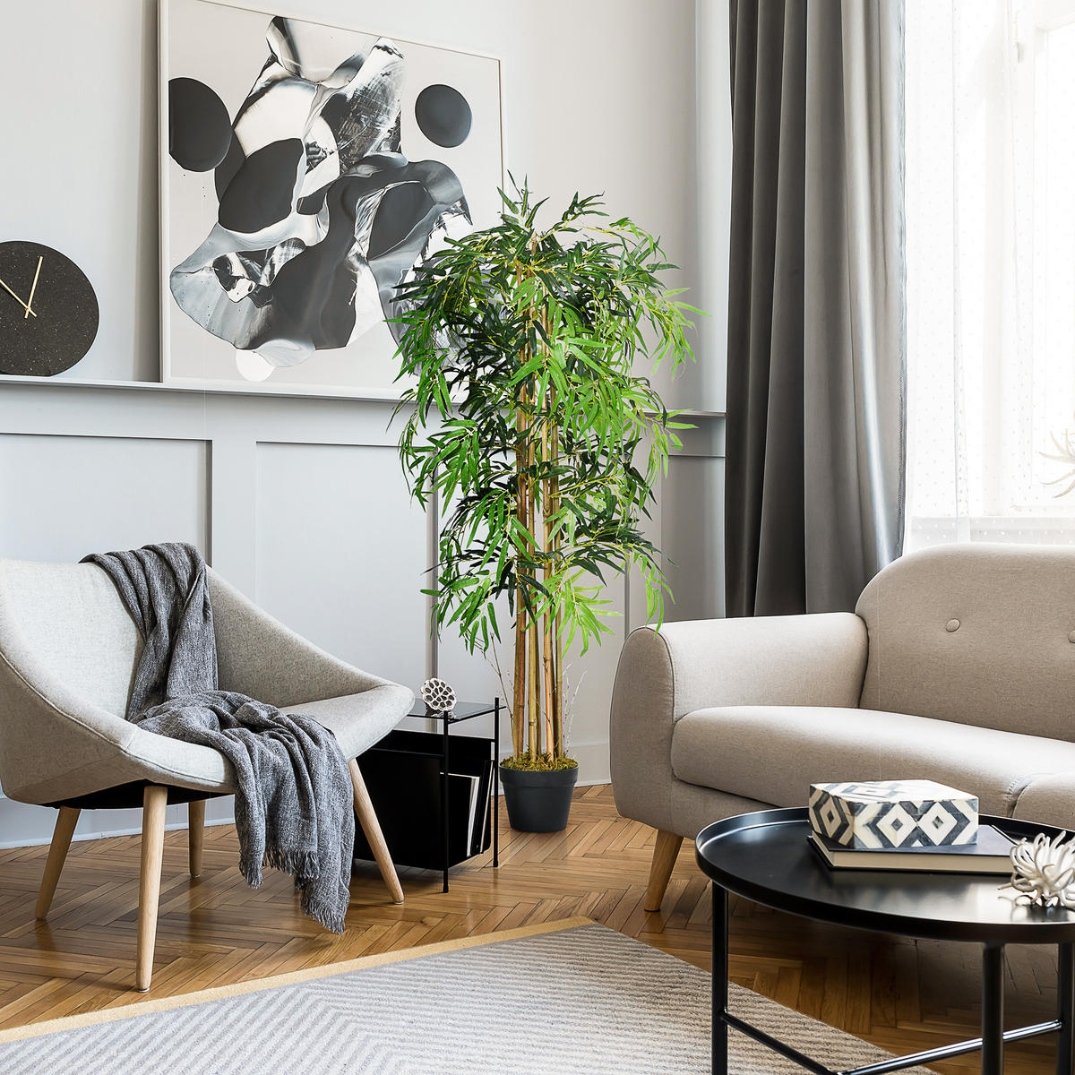 KUNSTPFLANZE, Künstlicher Bambus 150 cm, realistische Pflanze, für Zuhause & Büro, Grün - Multicolor, Kunststoff (150cm) - FORIOUS