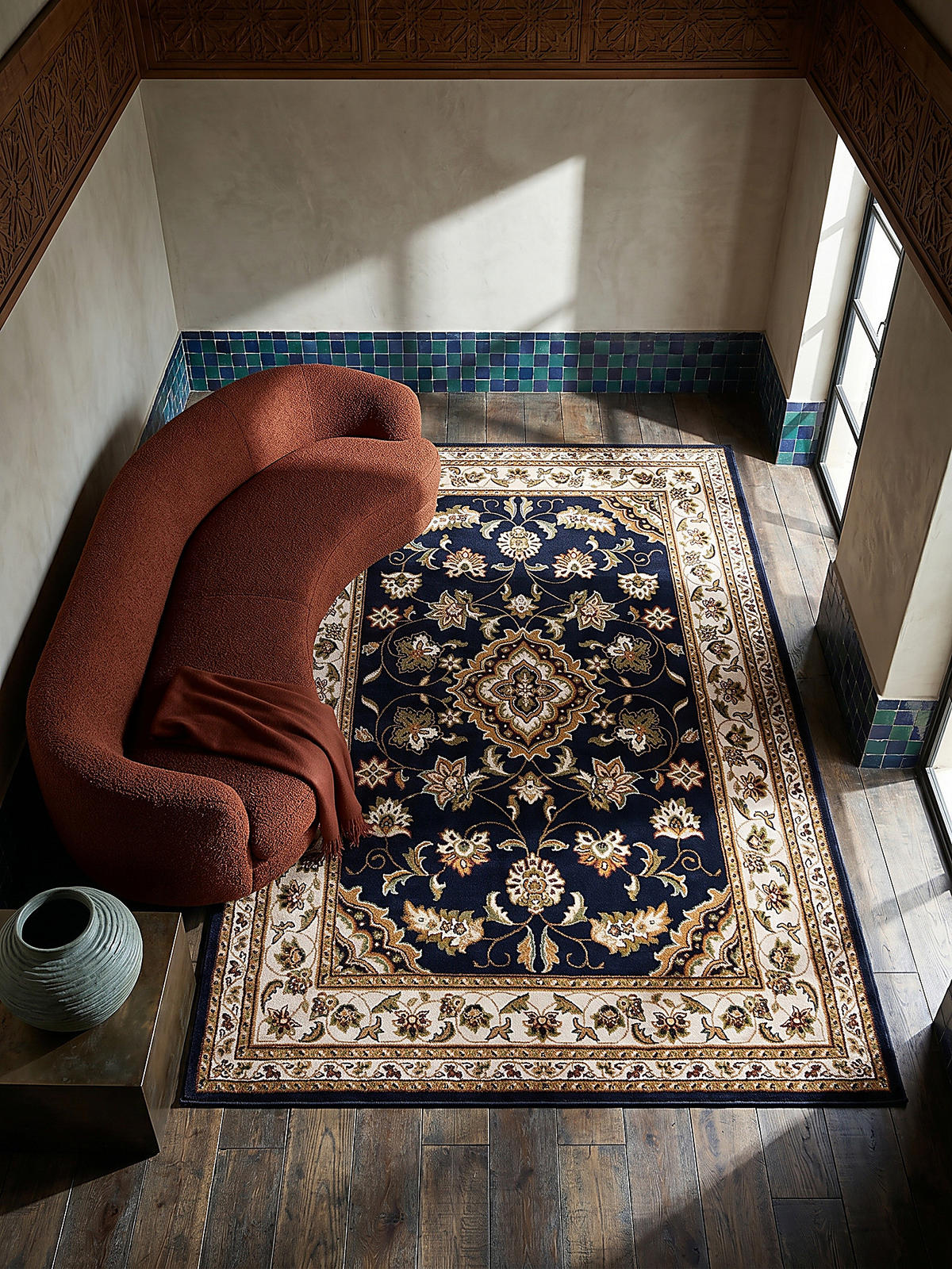 TEPPICH GLAZERT, klassisch-floral, Dunkelblau, 200 x 290 cm - Blau, Textil (200/290cm) - KADIMA DESIGN