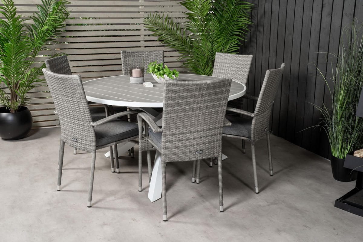 GARTENTISCHGRUPPE, Parma, Tisch Grau, Rattan, 140 x 140 x 73 cm, 7-teilig - Grau, Naturmaterialien - ebuy24