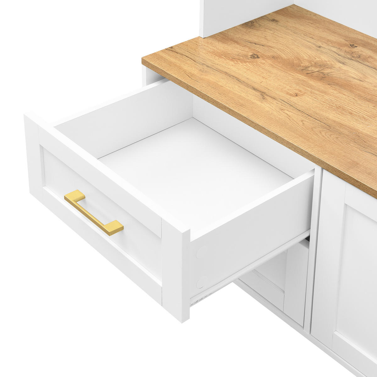 GARDEROBE-SET in Weiß Garderobenschrank mit Spiegel und LED-Beleuchtung für Eingangsbereich und Flur, B120/T40/H187 cm - Weiß/Naturfarben, Glas/Holzwerkstoff (120/187/40cm) - STILVORA