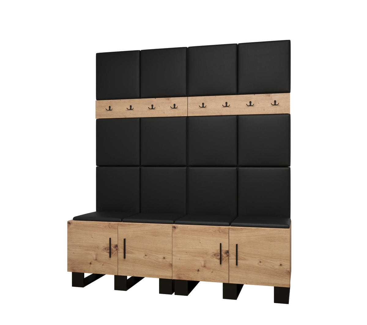 GARDEROBEN-SET 196/168/45,6 - Schwarz/Eiche Artisan, Holz/Kunststoff (168/196/45.6cm) - Abiks Möbel