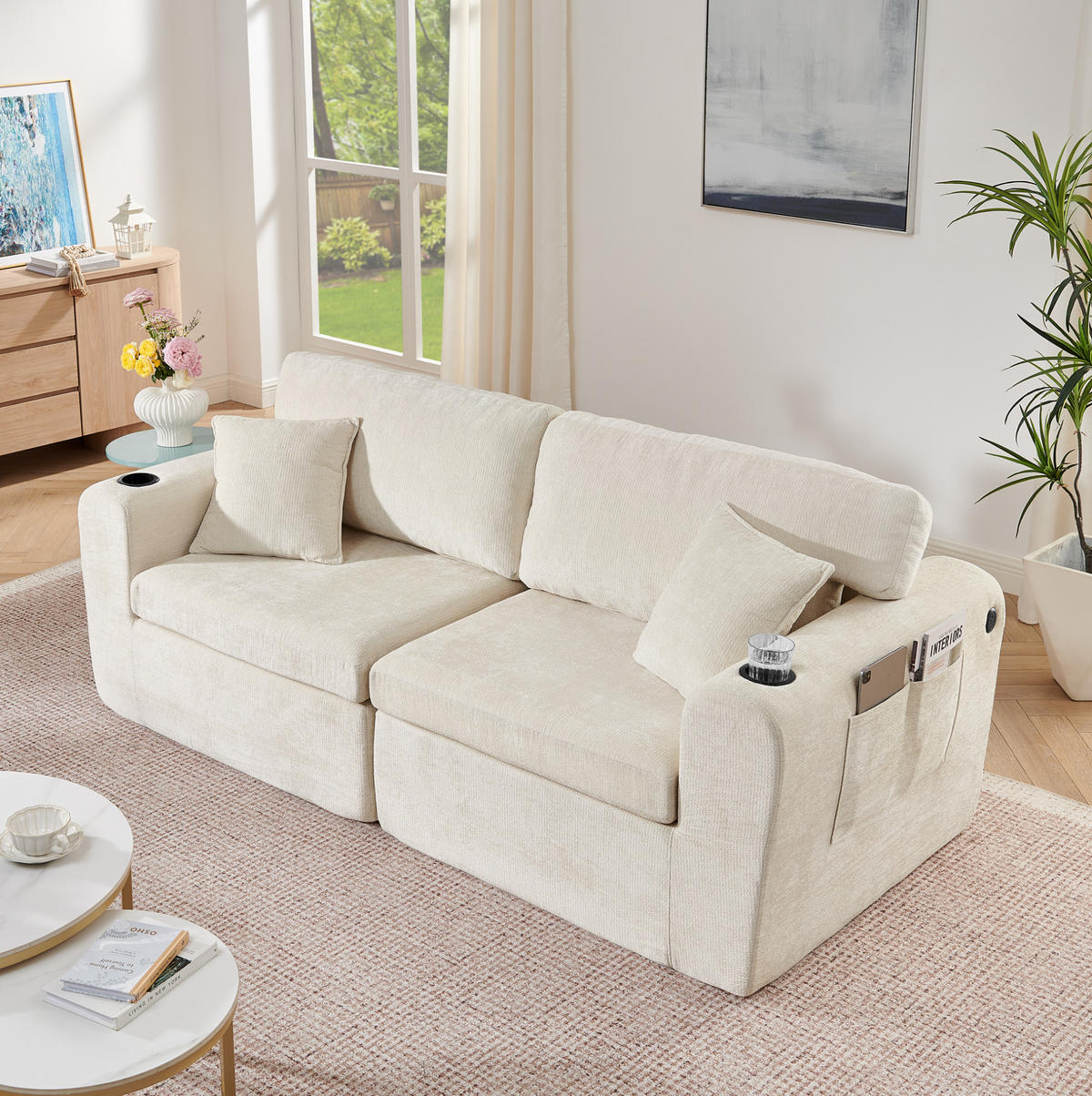 SOFA 2-Sitzer Chenille Beige - Beige, Kunststoff (220/89/100cm) - Meubliv
