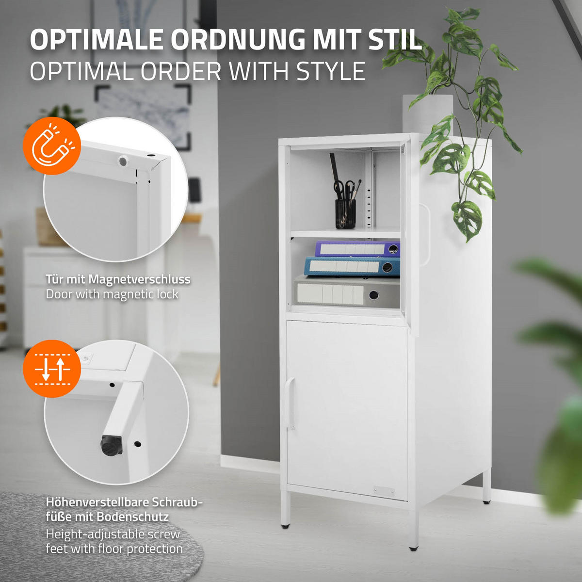 AKTENSCHRANK 40x101,5x40 cm Weiß aus Stahl mit 2 Türen - Weiß, Metall (40/101.5/40cm) - ML-DESIGN