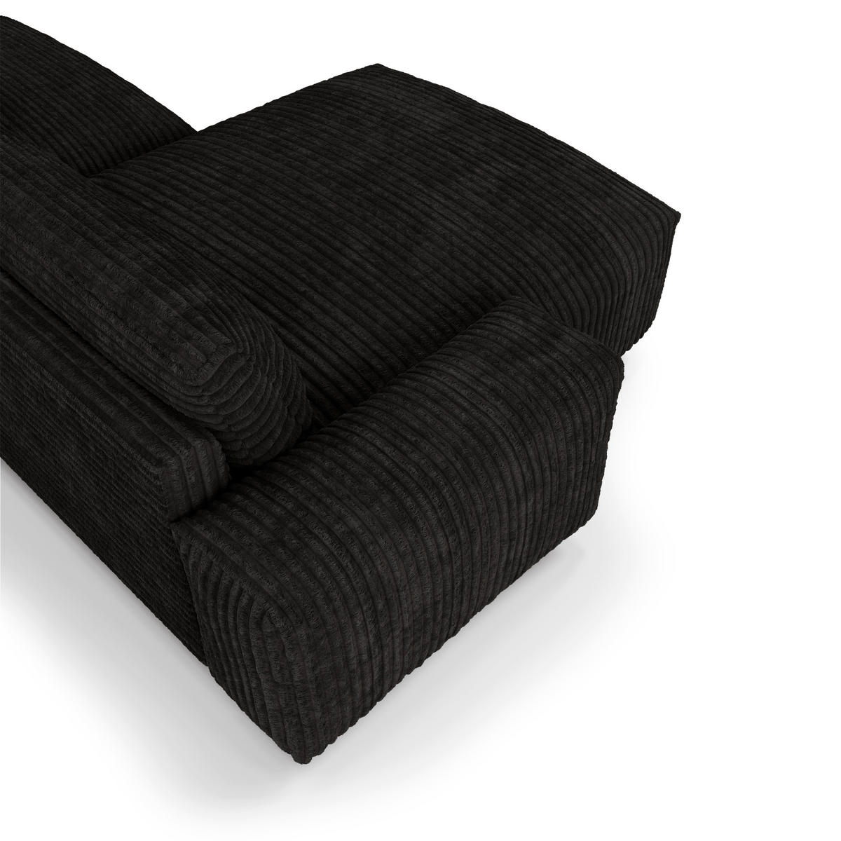 ECKSOFA LINKS Gerippter Samt XXL Schwarz 220cm - Schwarz, Textil (120/220cm) - Sia Home