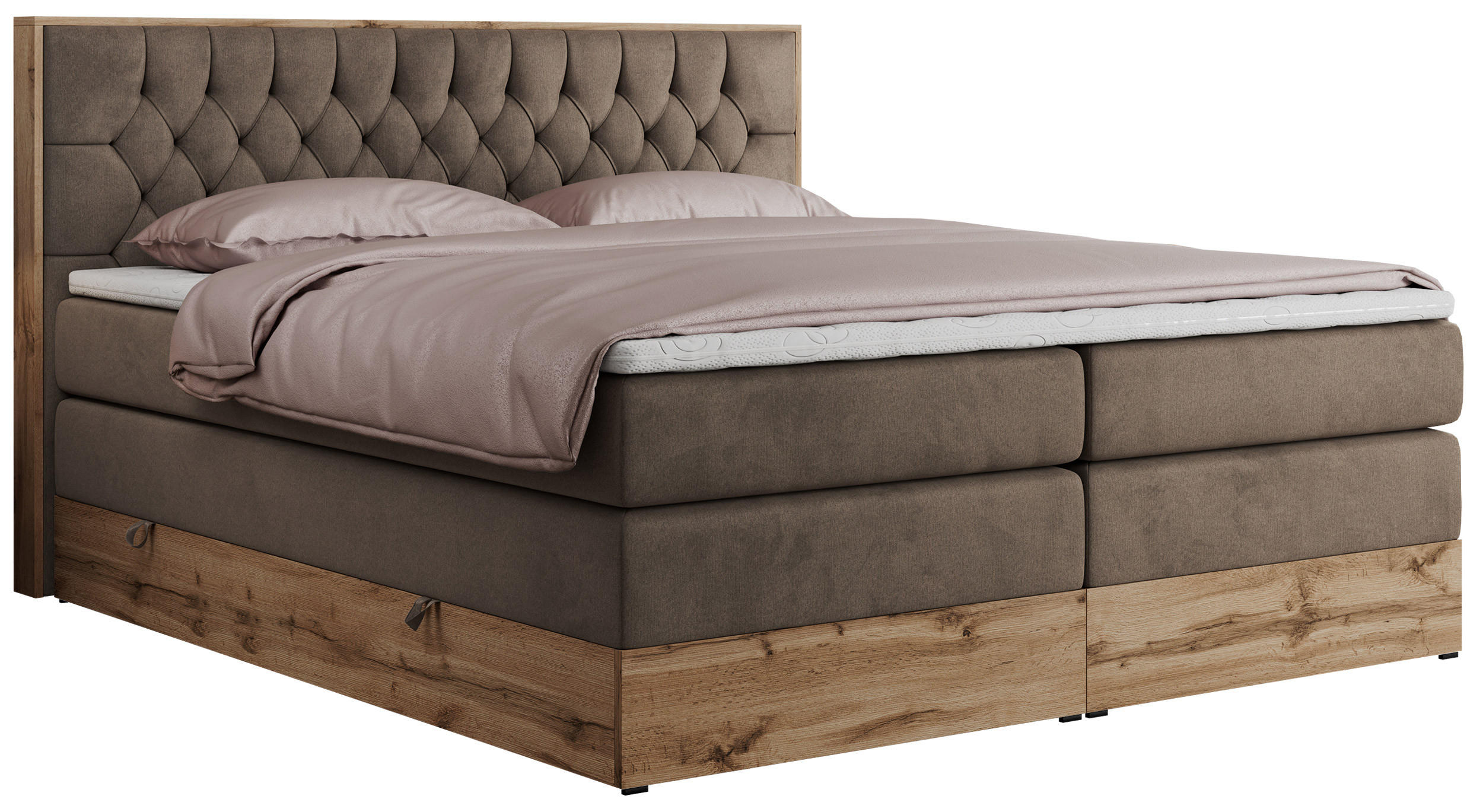BOXSPRINGBETT AMORE KING 140/200 Braun Velvet - H3 - Braun, Holz/Textil (140/200cm) - MKS