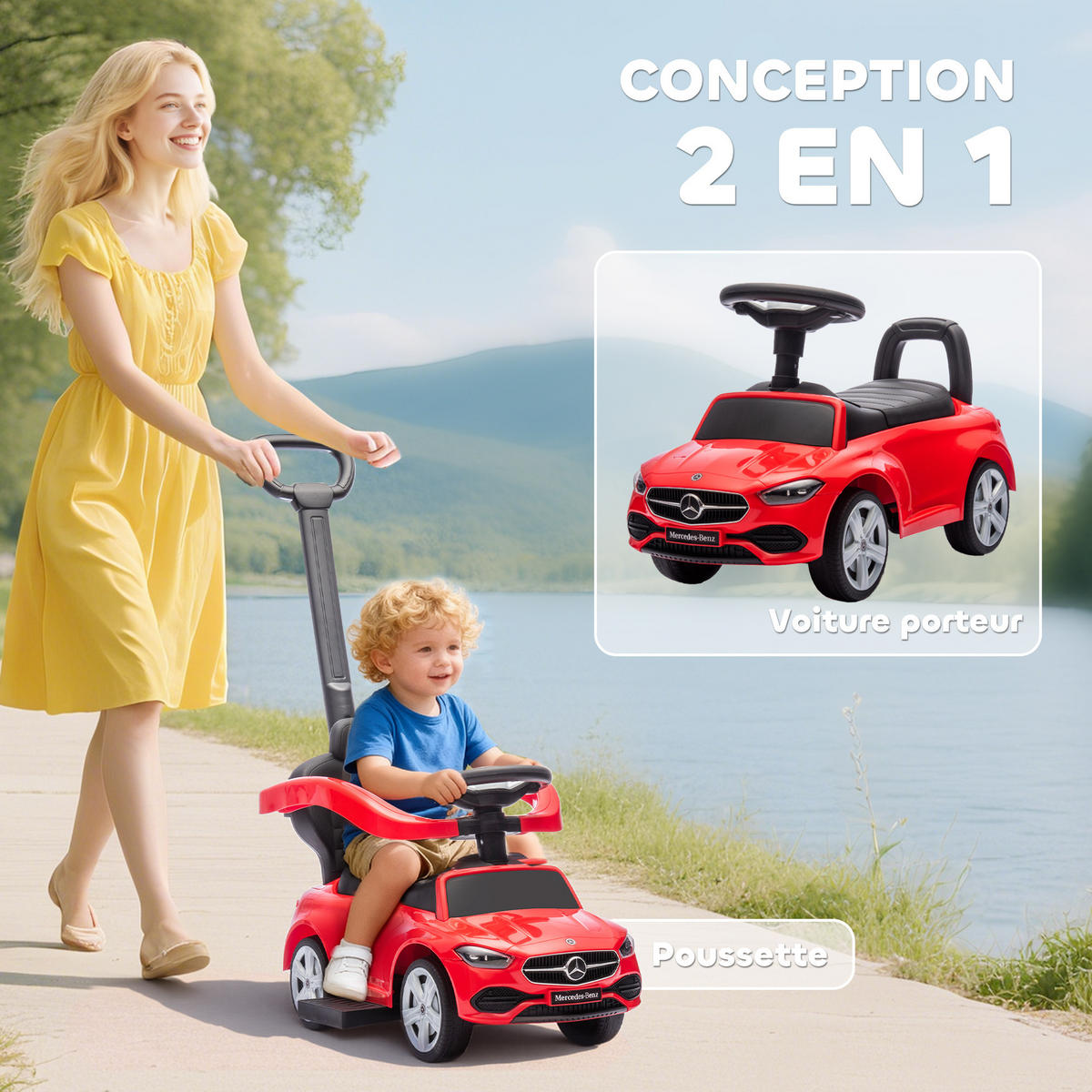 RUTSCHFAHRZEUG DE-16978 2-in-1 mit Schiebegriff und Hupe Schwarz - Rot, Kunststoff (91/40/83cm) - ComfortXL