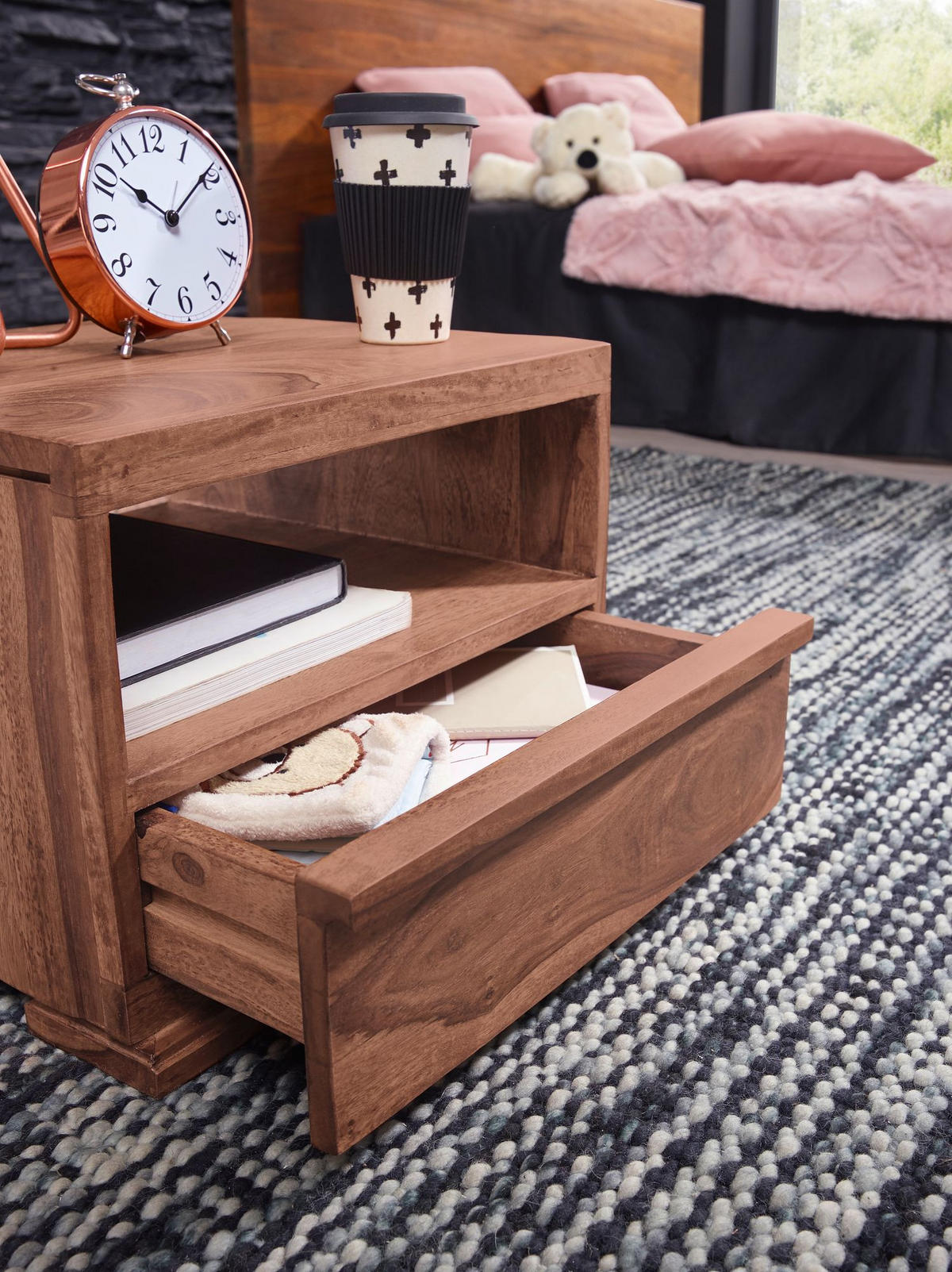 NACHTTISCH Massivholz Schublade Ablage Pflegeleicht NAKO, Beige 40x40x30 cm - Beige, Holz (40/30/40cm) - KADIMA DESIGN