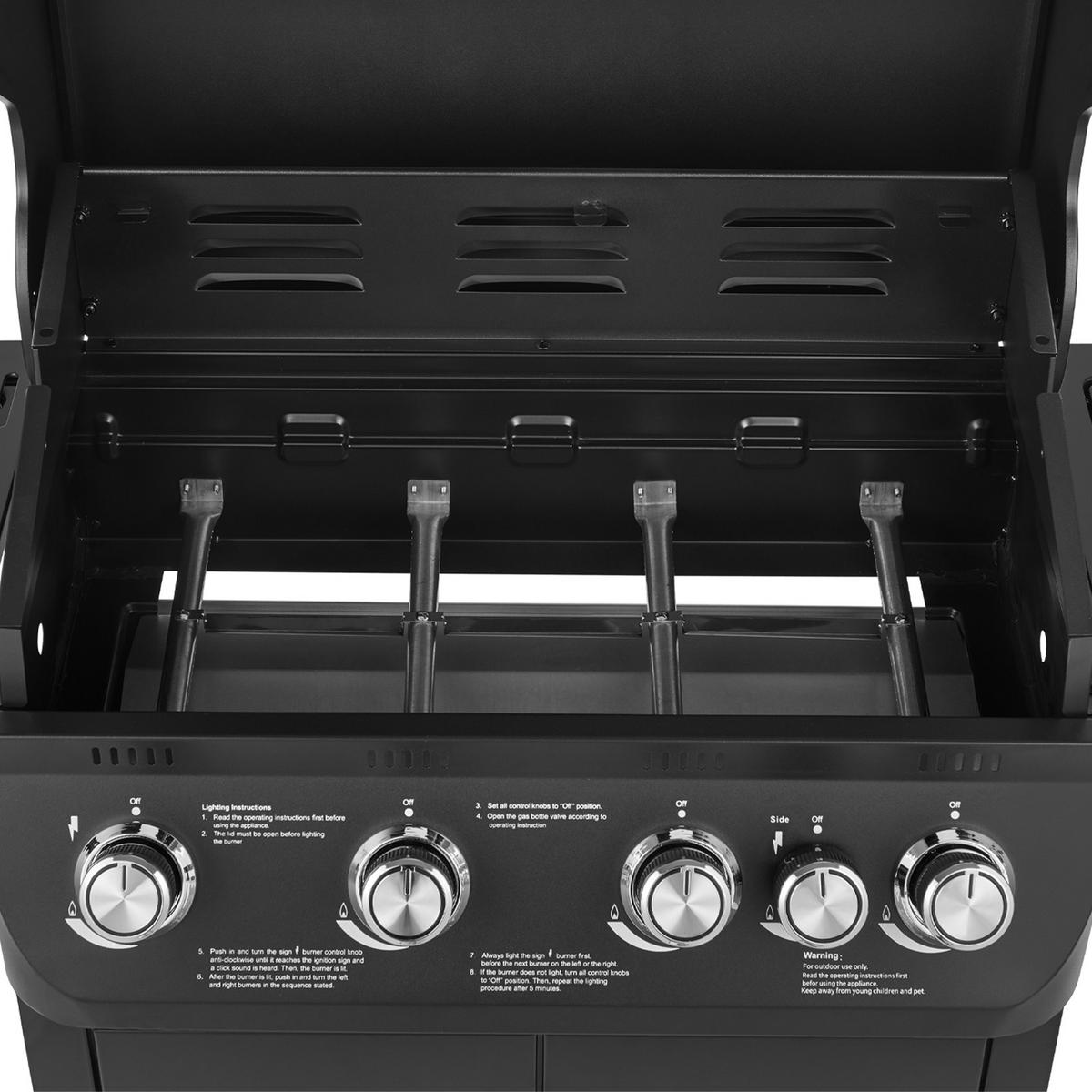 GASGRILL Brando 4+1 4 Brenner mit Seitenkocher - Schwarz, Metall (124.5/109/52cm) - TAINO