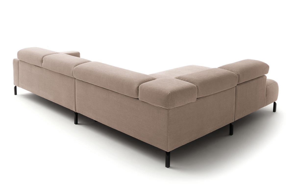 ECKSOFA MIT MOTORISCHEM SITZVORZUG DELIA Taupe Cord - Taupe/Schwarz, Textil/Metall (312/219cm) - KAWOLA