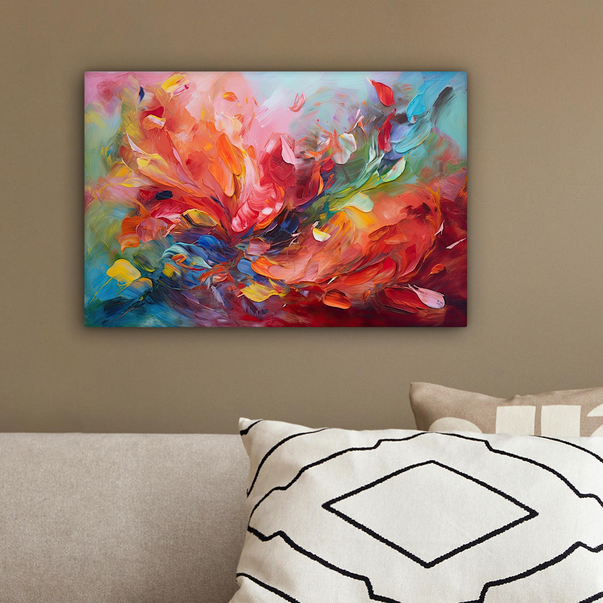 LEINWANDBILD Ölgemälde - Kunst - Abstrakt - Farbenfroh 30x20 cm - Altrosa, Textil (30/20cm) - MuchoWow