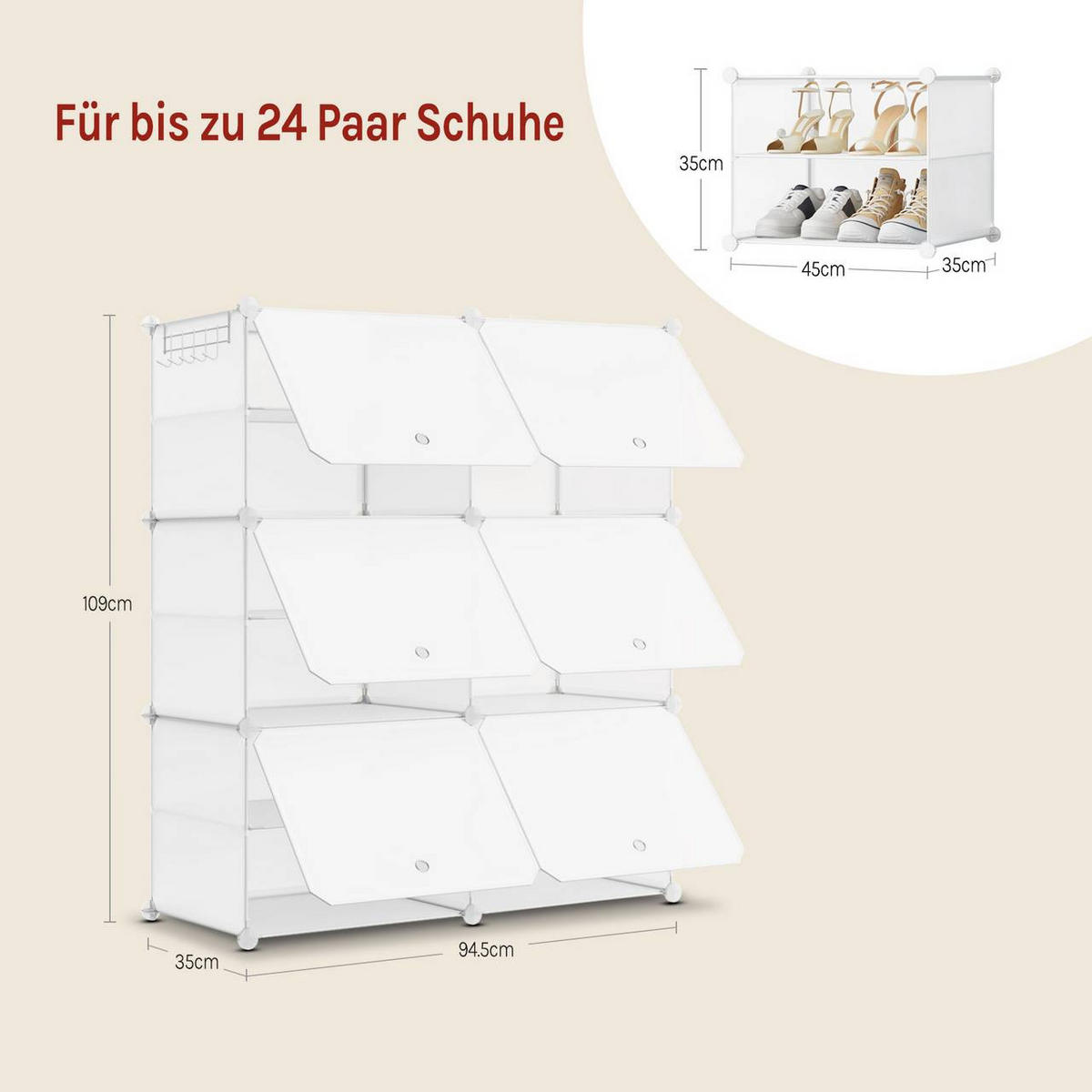 SCHUHREGAL mit 6 Fächern, Weiß - Weiß, Kunststoff/Metall (94/109/35cm) - Woltu
