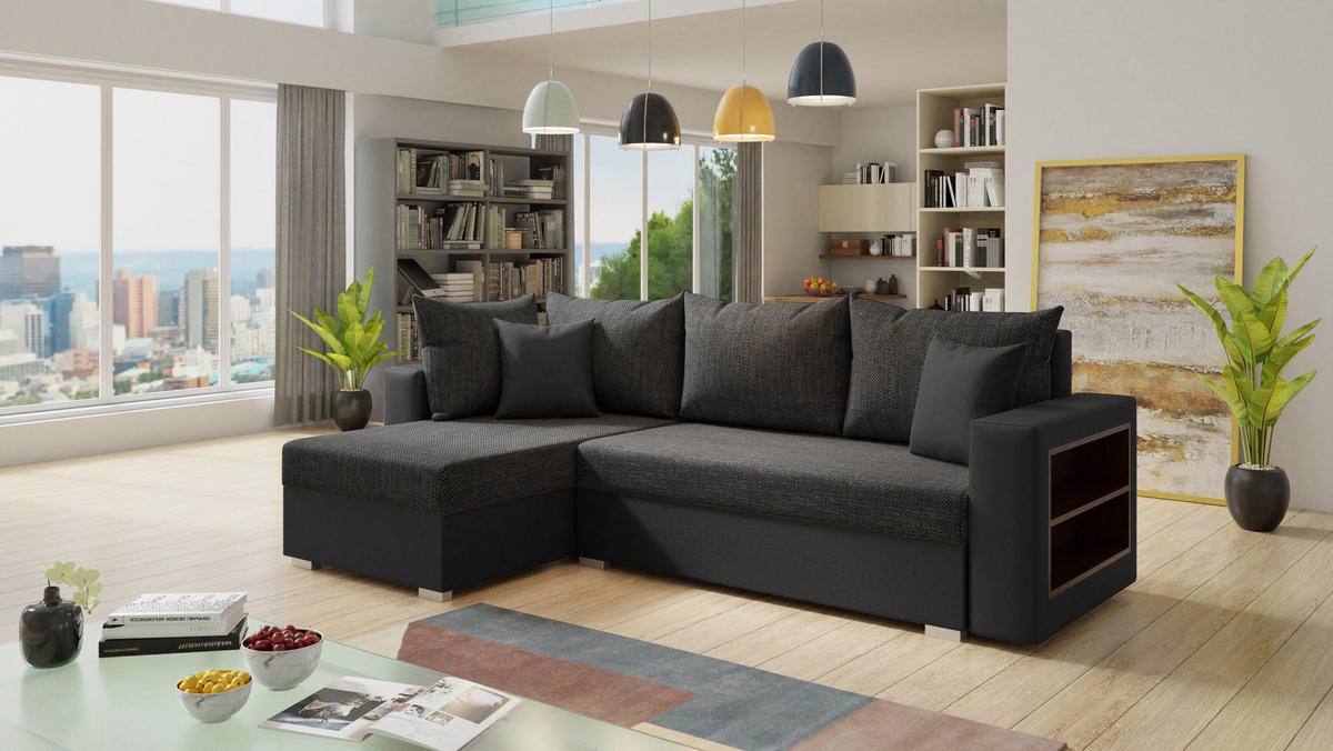 ECKSOFA Lord, Seite: Links - Schwarz, Holz/Textil (238/141cm) - Sofnet