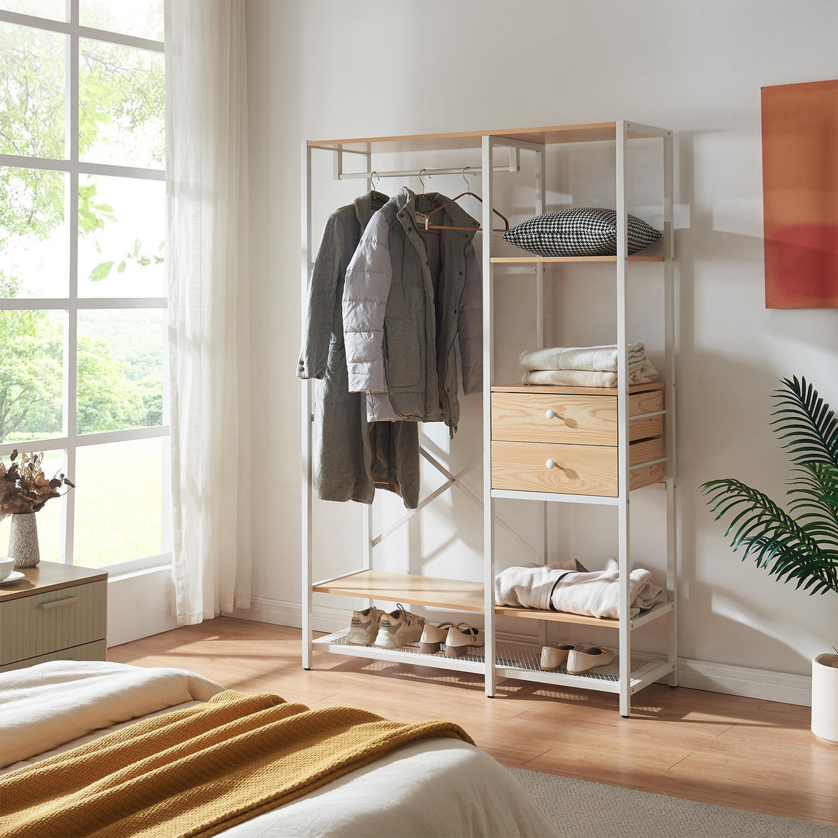 GARDEROBENSTÄNDER Larem - Eichefarben/Schwarz, Holzwerkstoff/Metall (120/180/40cm) - [en.casa]