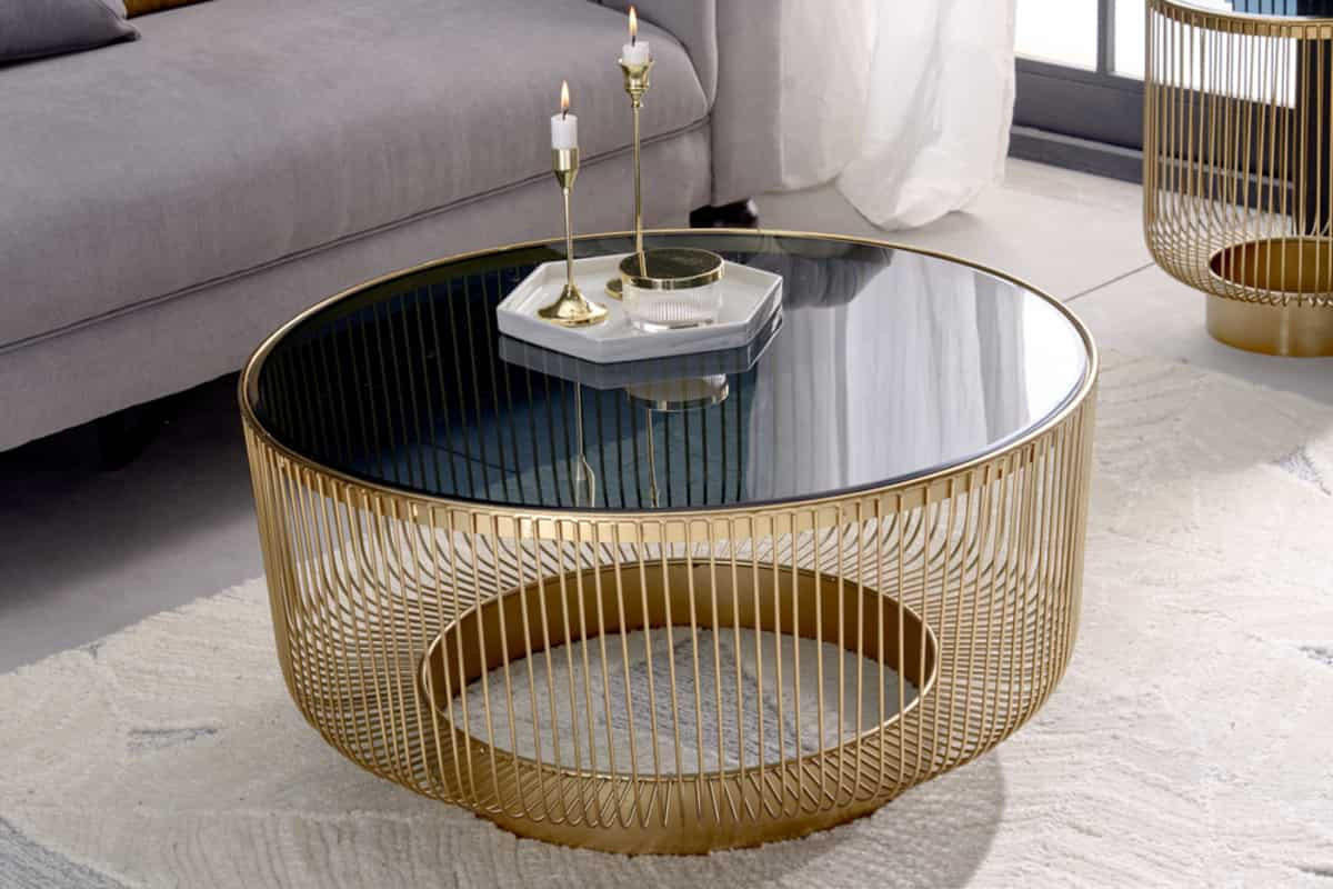 COUCHTISCH VARIATION rund Gold 79cm - Goldfarben, Glas/Metall (79/79/40cm) - riess-ambiente
