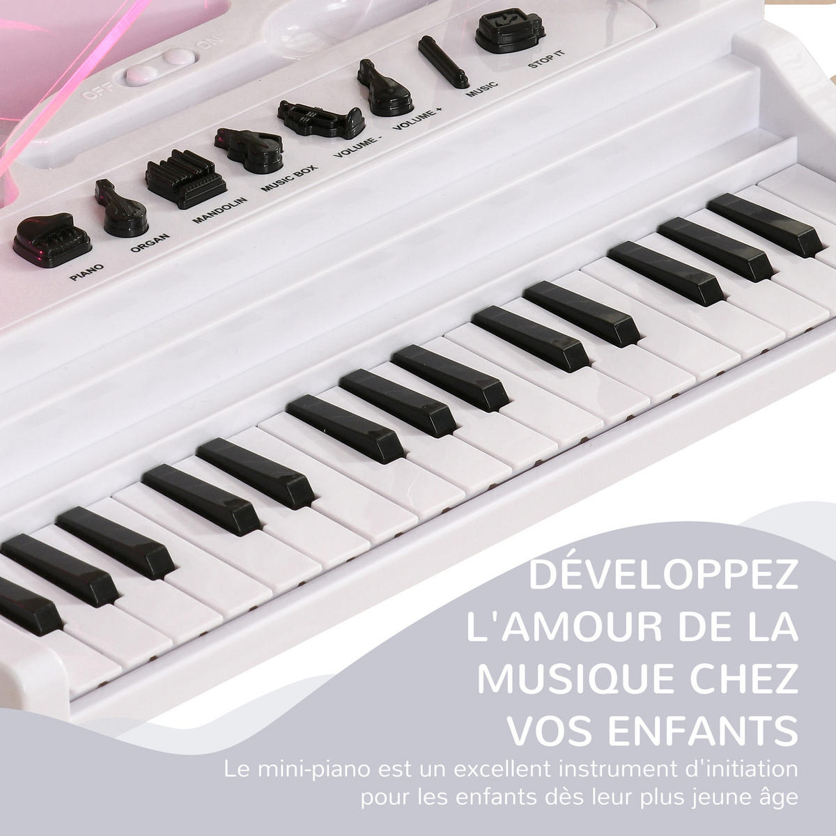 KINDERPIANO DE-18645 32 Tasten mit Mikrofon & LED Weiß - Weiß, Kunststoff (30.5/60.4/37cm) - ComfortXL