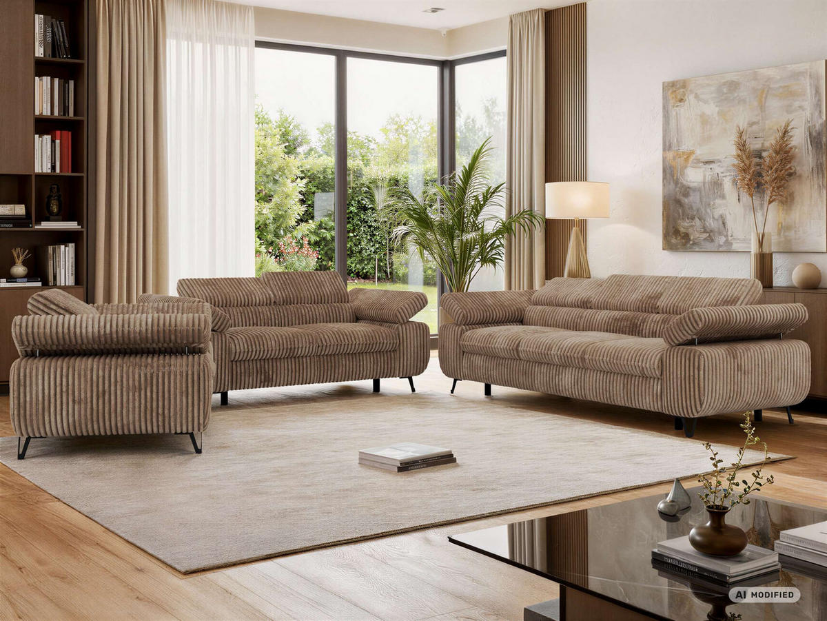 SEDACÍ SOUPRAVA PETER 1+2+3 - Hnědá Manšestr - černá/hnědá, kov/textil (262/76/99cm) - MKS
