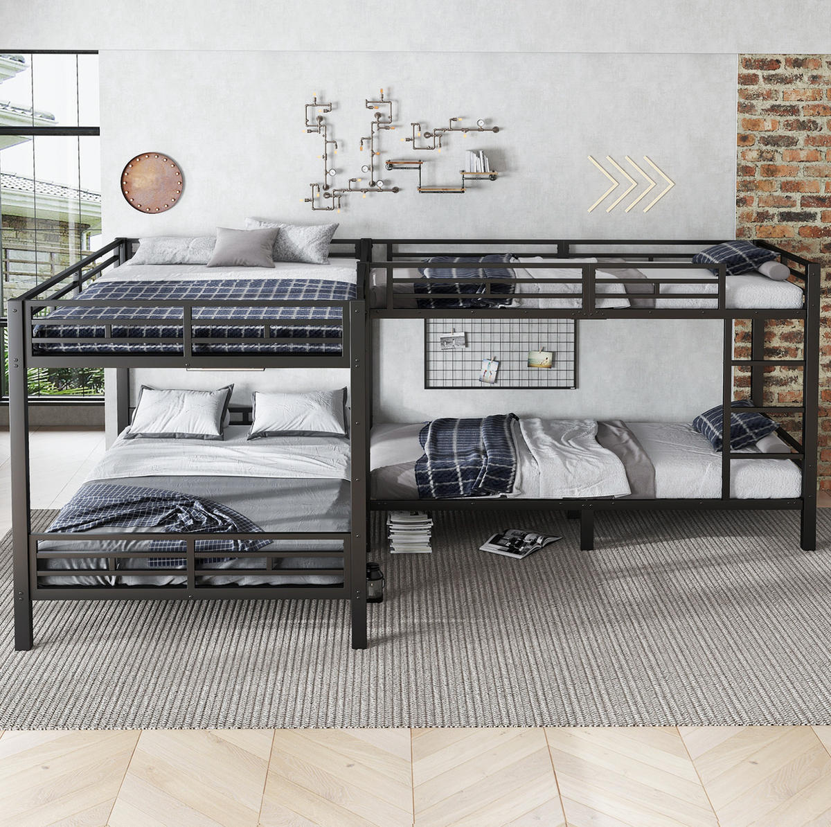 ETAGENBETT Schwarz 90/200 cm und 140/200 cm mit dreistufiger Leiter - Schwarz, Metall (140/200cm) - MIVRAY