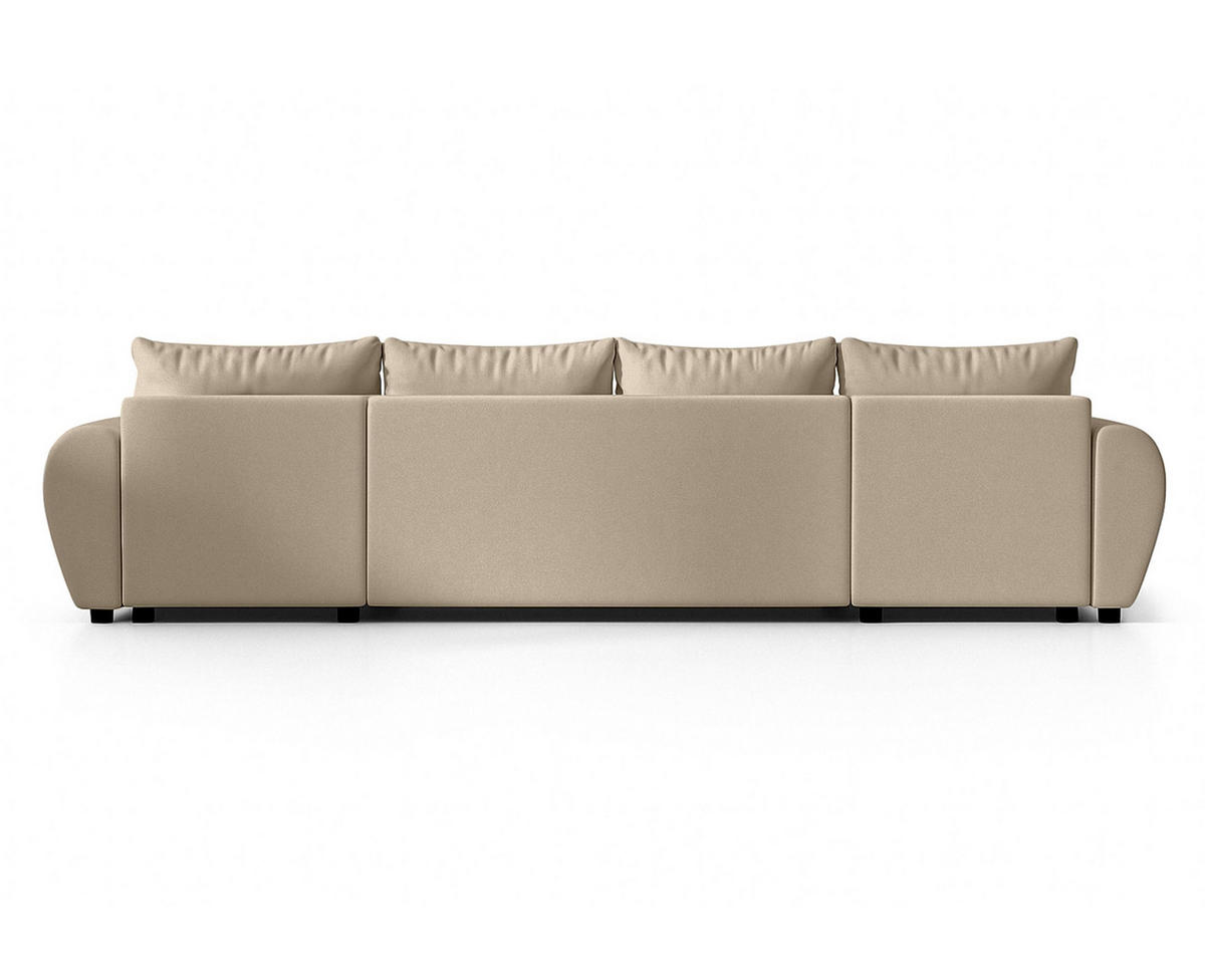 WOHNLANDSCHAFT Malatya U Form Hellbraun 311/145/82 cm mit Schlaffunktion - Hellbraun/Schwarz, Kunststoff/Textil (311/82/145cm) - AX Living