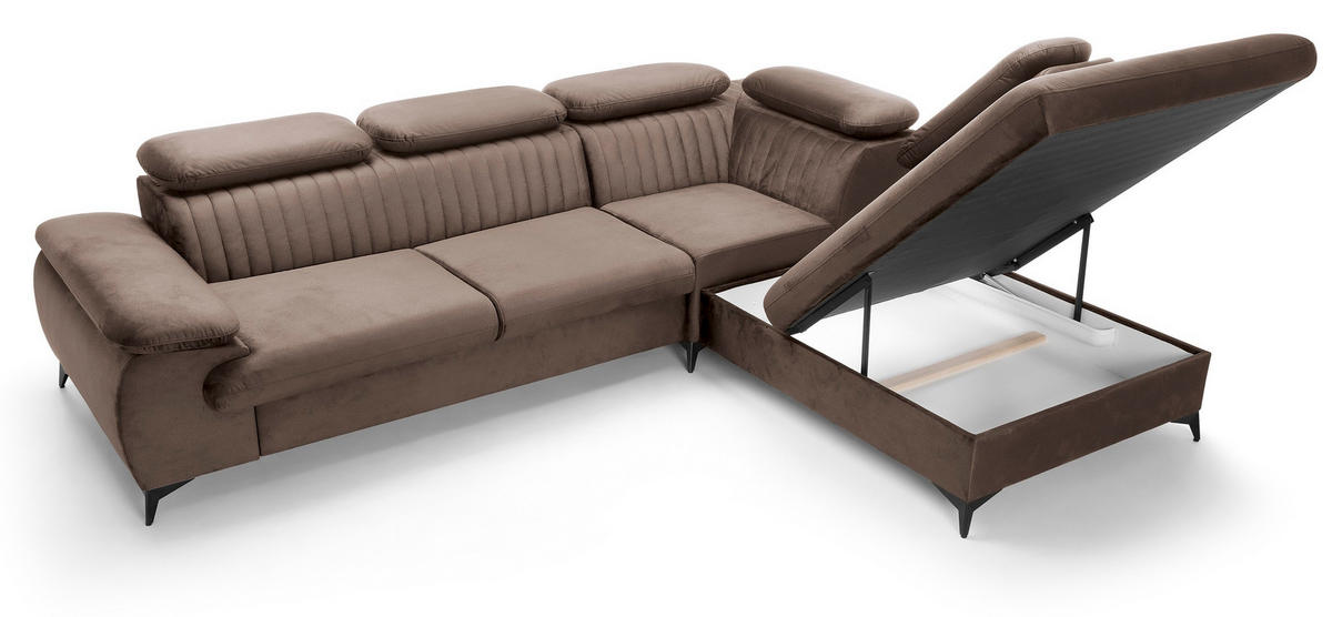 ECKSOFA 275 cm mit verstellbaren Kopfstützen Xanto L, Rechts, Braun - Braun, Holz (221/275cm) - Emporius