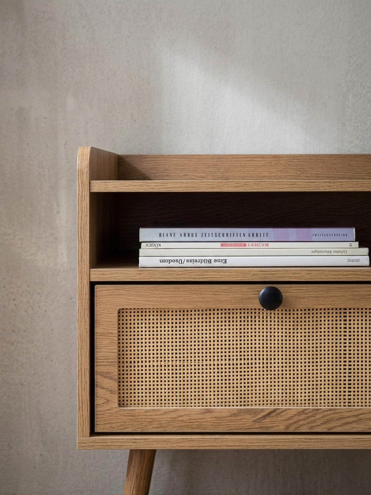 LOWBOARD Eiche-Dekor Rattan Modern Stil 120x56x39 cm mit Schubladen - Eichefarben/Braun, Holz (120/56/39cm) - KADIMA DESIGN