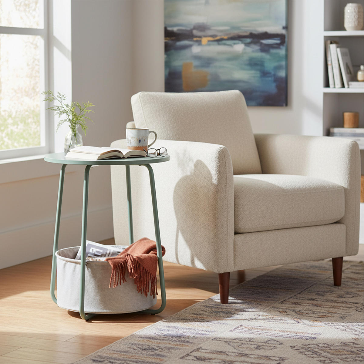 BEISTELLTISCH - Grau, Holzwerkstoff/Textil (40/40/50cm) - Relaxdays