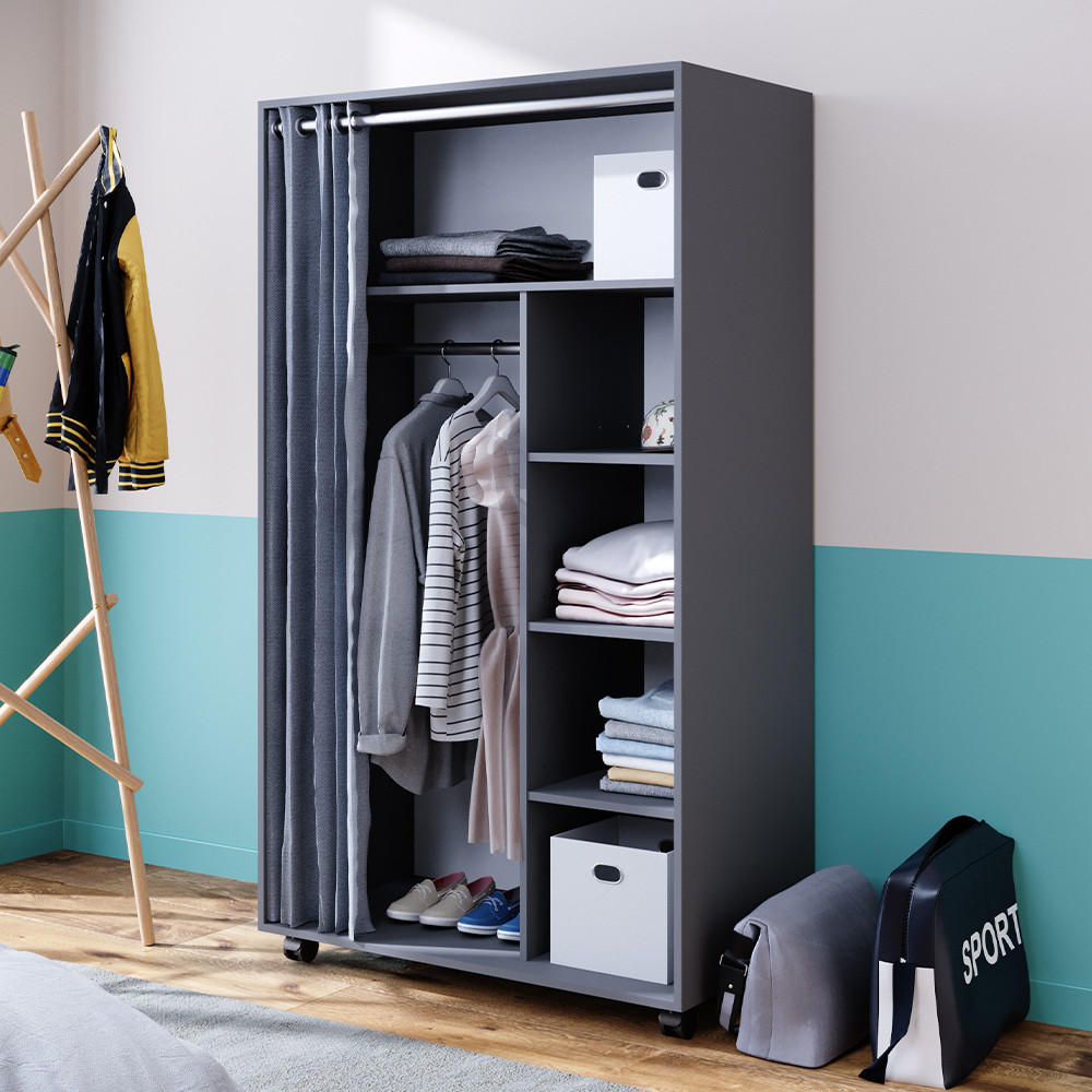 KLEIDERSCHRANK Doros Grau 100 x 168 cm mit Rollen - Grau, Holzwerkstoff (100/168/50cm) - Vicco