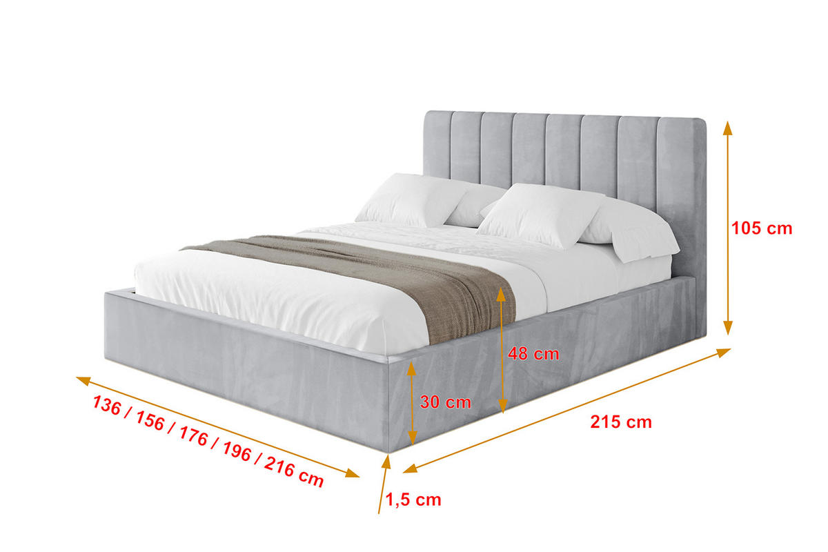 POLSTERBETT mit Bettkasten und Lattenrost, Bett mit Matratze H3/H4 - STERA 160x200 Hellgrau - Hellgrau, Holzwerkstoff/Textil (160/200cm) - ALTDECOR