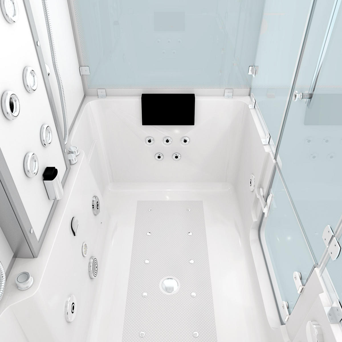 BADEWANNE Dusche K88-WS-EH-B-SC-EA Duschtempel - Weiß, Glas/Kunststoff (100/228/180cm) - AcquaVapore by Sandra Jentho