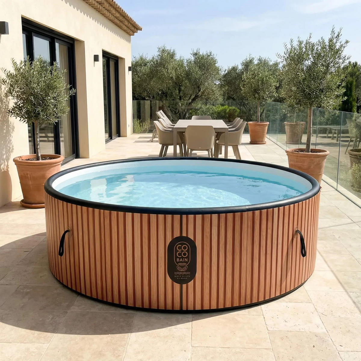 POOL Aufblasbar Copacabanna – Aufstellpool mit 250 cm Durchmesser – Echtholz-Optik - Braun, Kunststoff (250/70/70cm) - COCO BAIN