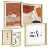 BILDER SET 5er Set - 50x50 cm & 20x30 cm & 40x60 cm Goldrahmen - Abstrakte Formen und Farben - Goldfarben, Kunststoff (40/60cm) - TULUP