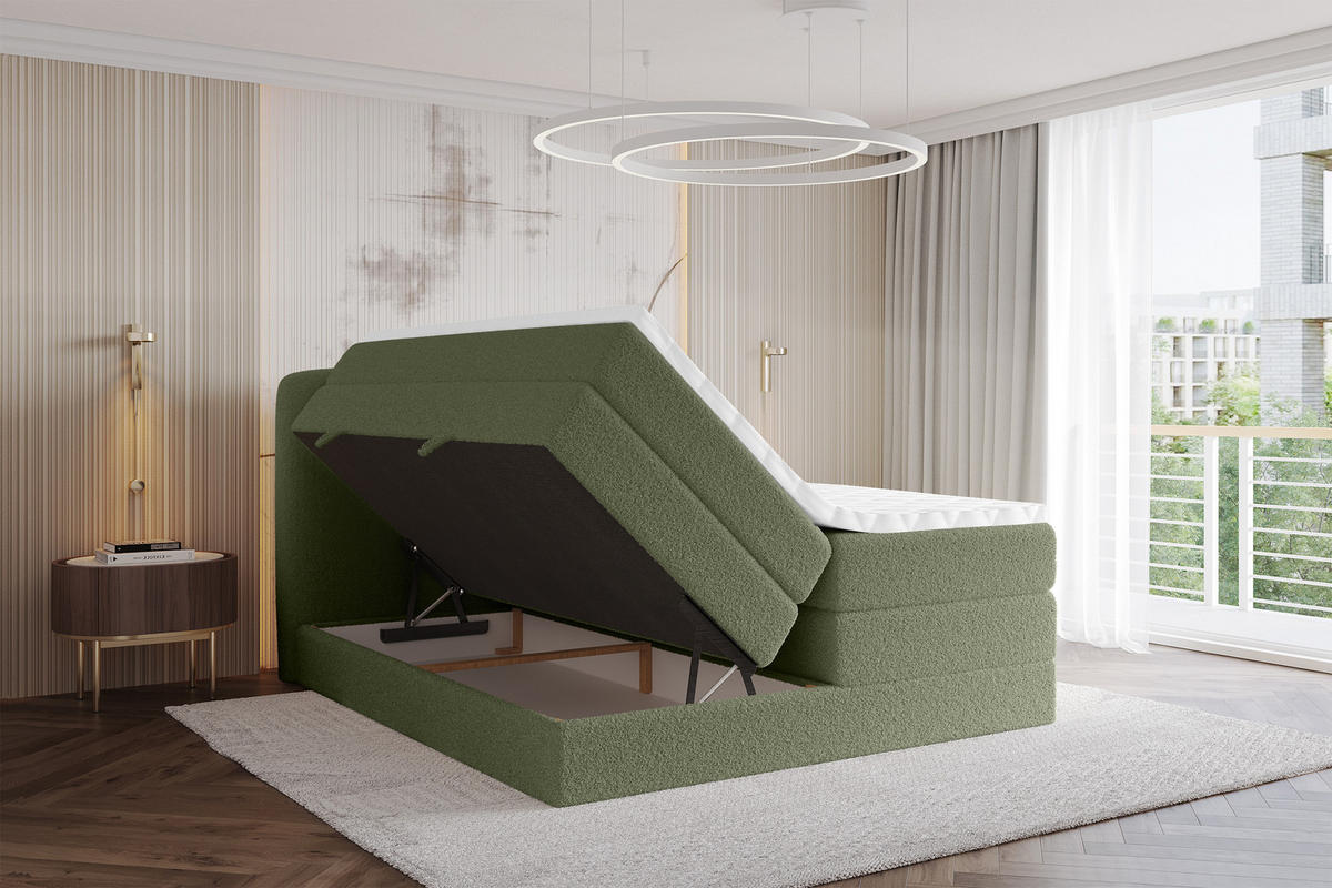 BOXSPRINGBETT mit Matratze H3/H4 - NINA KING - 160x200 cm Grün - Dunkelgrün, Holzwerkstoff (160/200cm) - ALTDECOR