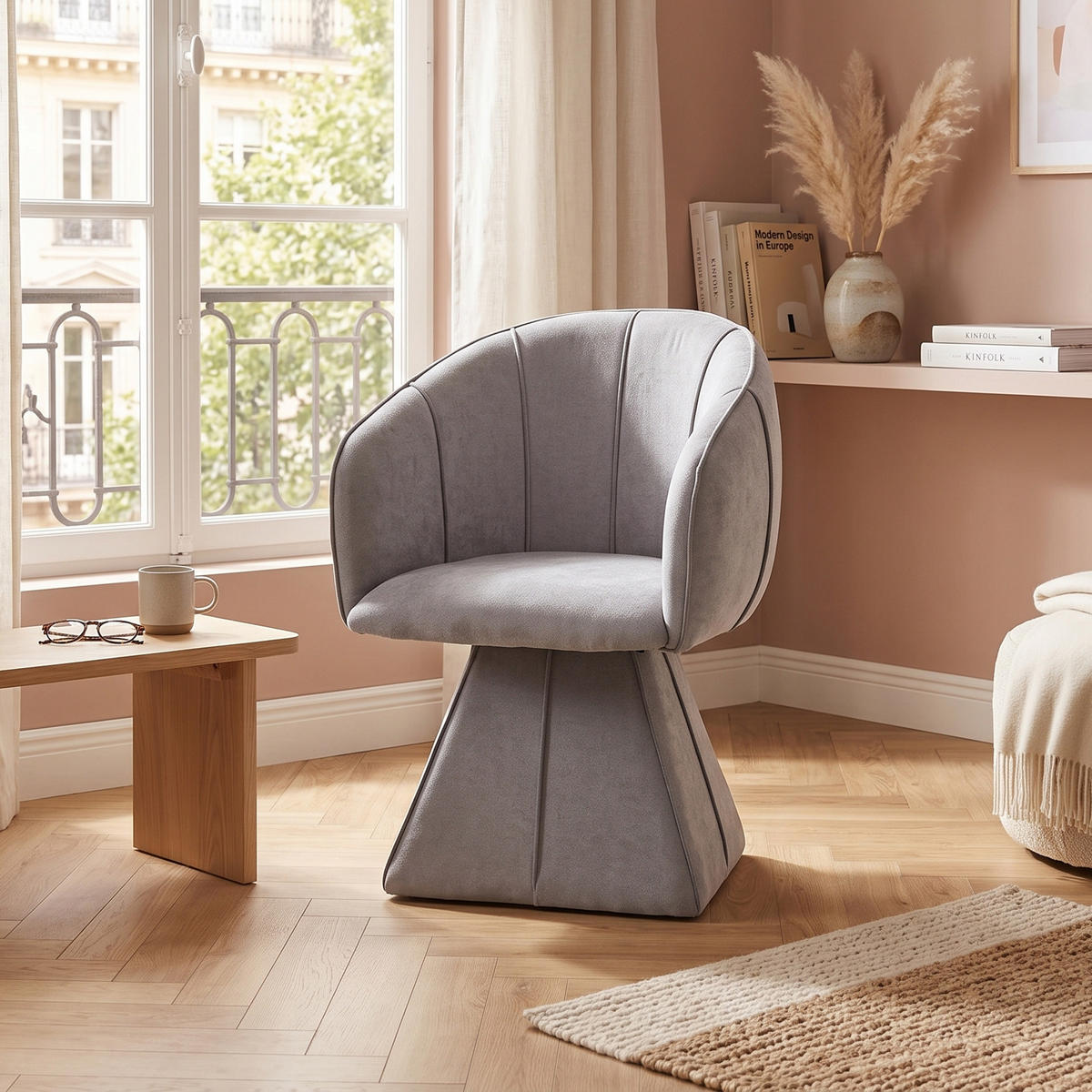DREHSTUHL 360° Chenille Ergonomischer Sessel Wohnzimmer & Schlafzimmer - Grau, Textil (56/74.5/54cm) - Urban Meuble
