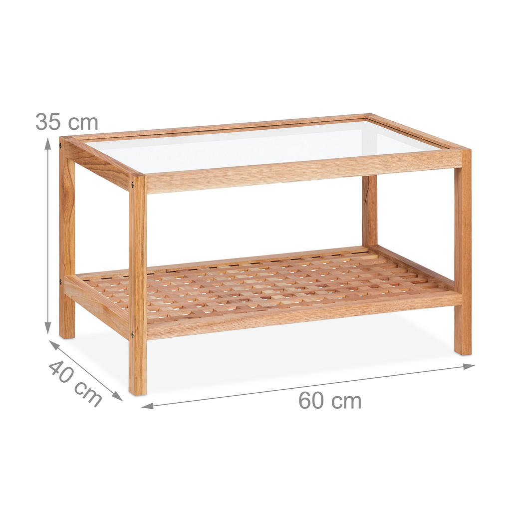 Thumbnail - Relaxdays Beistelltisch, Hellbraun, Holz, Glas, 60x35x40 cm, Wohnzimmer, Wohnzimmertische, Couchtische