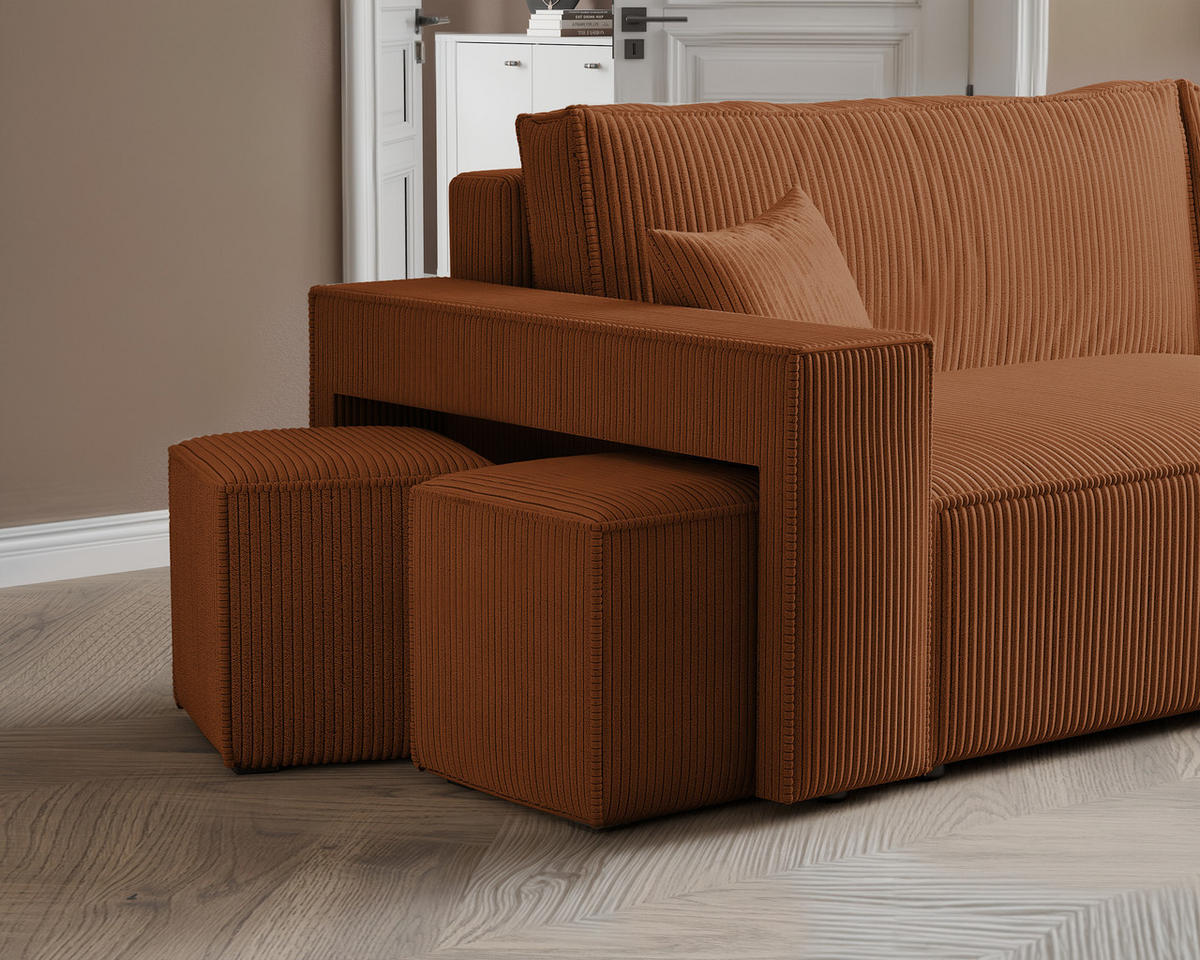 ECKSOFA PARIS mit Schlaffunktion und Bettkasten Orange - Orange, Holzwerkstoff/Kunststoff (262/145cm) - Idohome