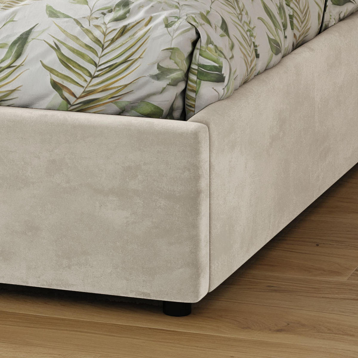 POLSTERBETT 160×200 mit Bettkasten und Lattenrost Mika HLR-5 Beige Velours - Beige, Holz (160/200cm) - Jana